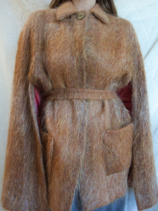 1950s Terracotta Shaggy Mohair Cape