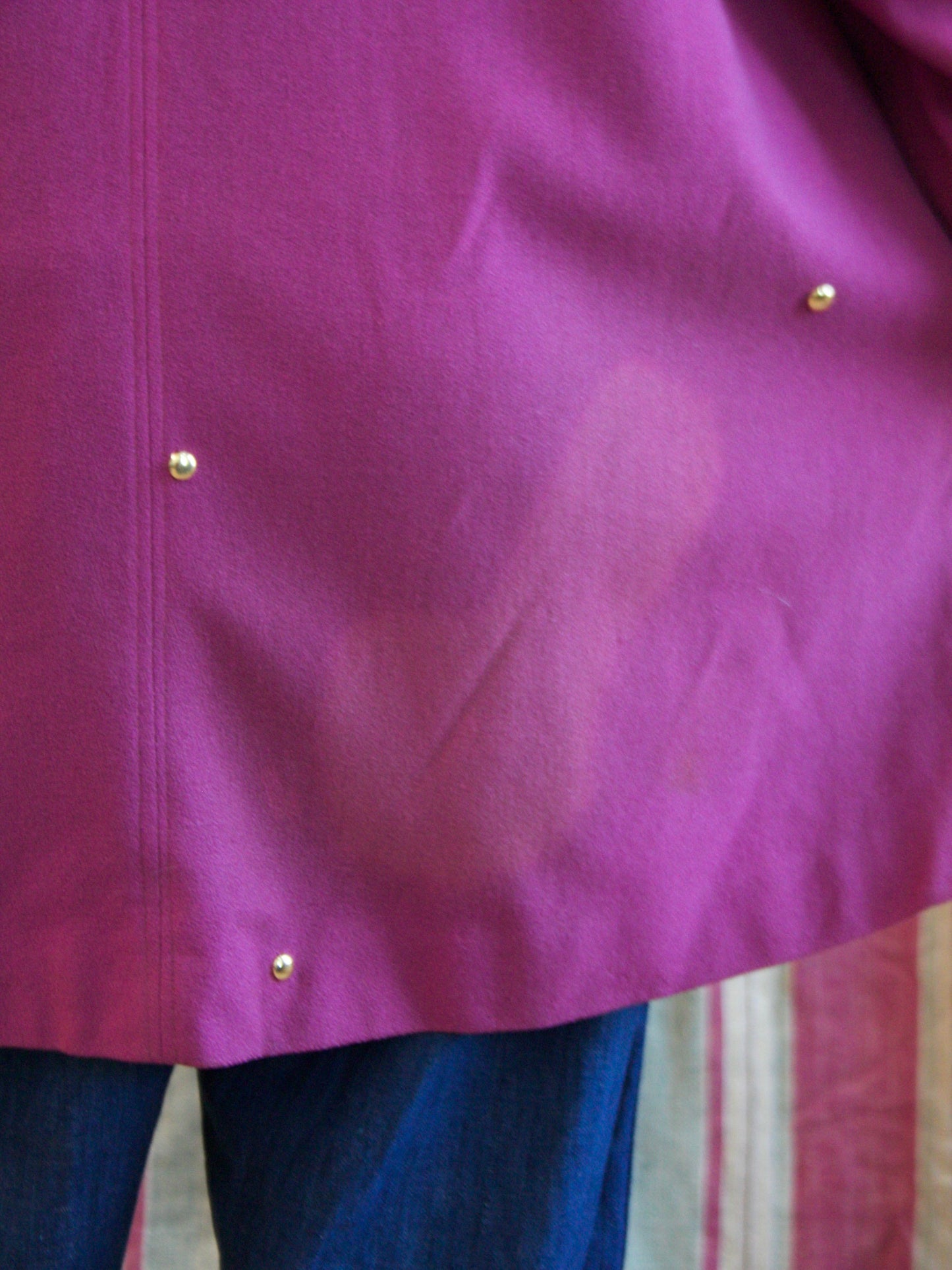 1940s Color Block Strong Shoulder Studded Swing Coat