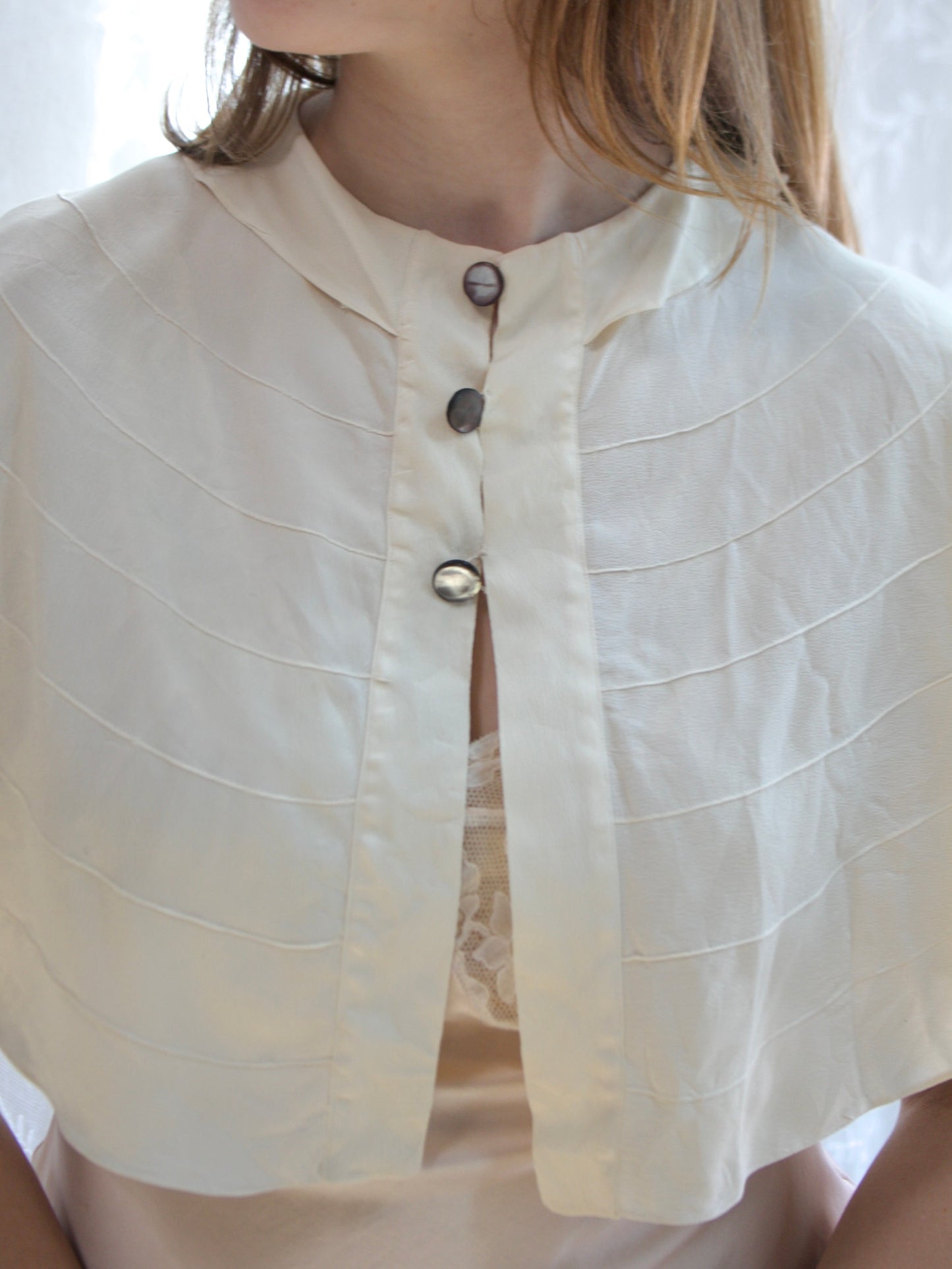 1930s Ivory Silk Crepe Pintuck Capelet