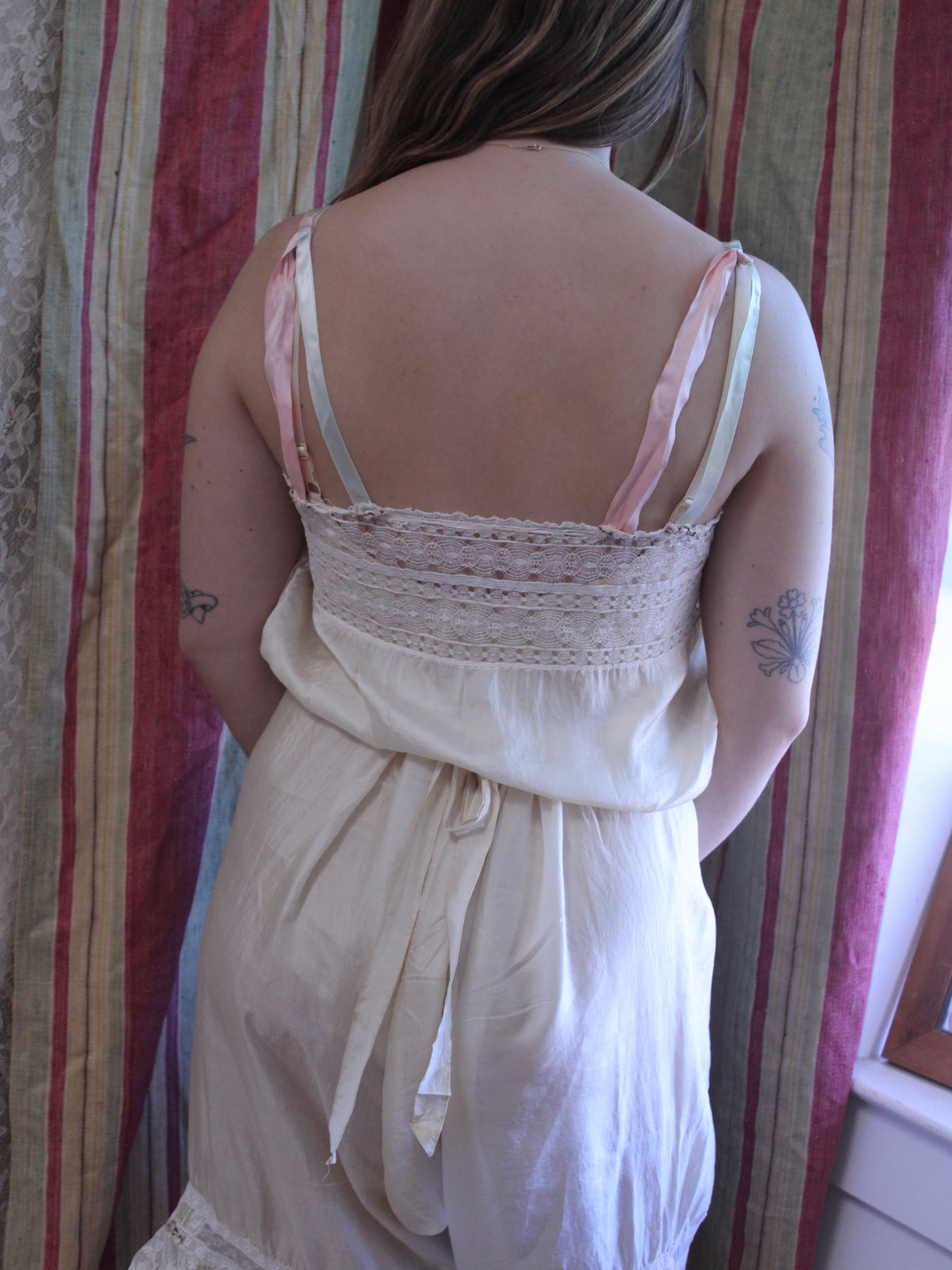 Edwardian 2PC Silk Lace Ribbon-work Bloomer/Corset Cover Set