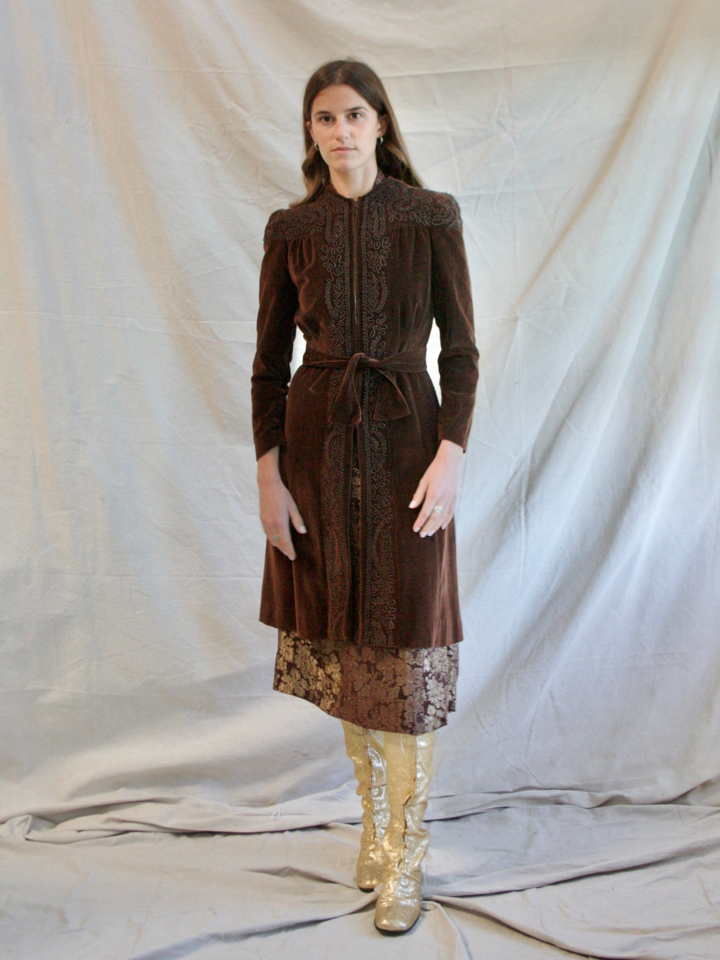 1940s Velveteen Soutache Zip Front Over Jacket