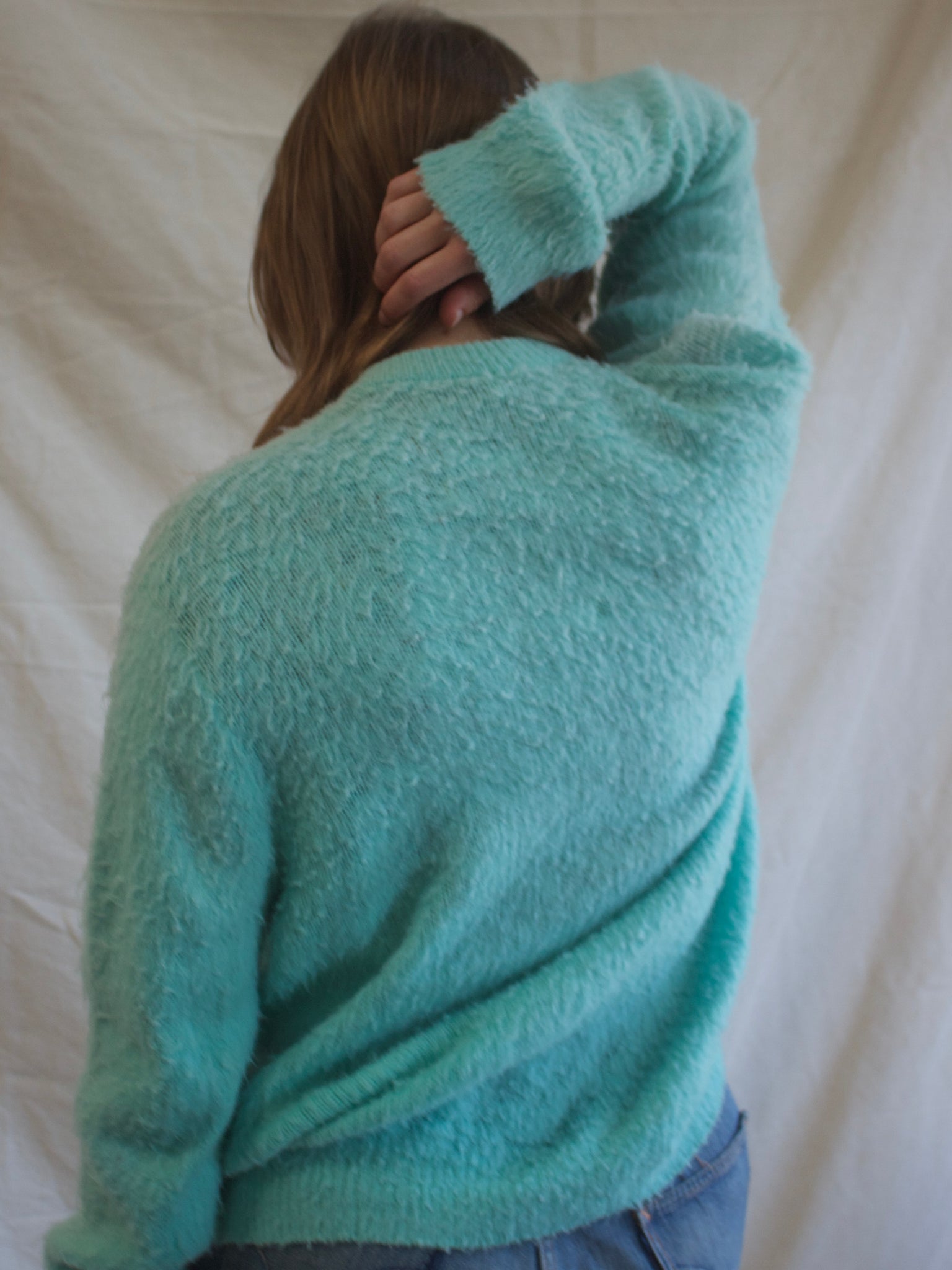 1950s Orlon Fuax Mohai Fuzzy MInt Knit Cardigan