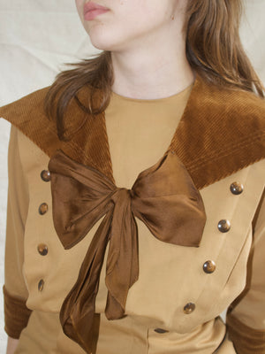 1910s Edwardian Khaki & Corduroy Riding Habit Dress