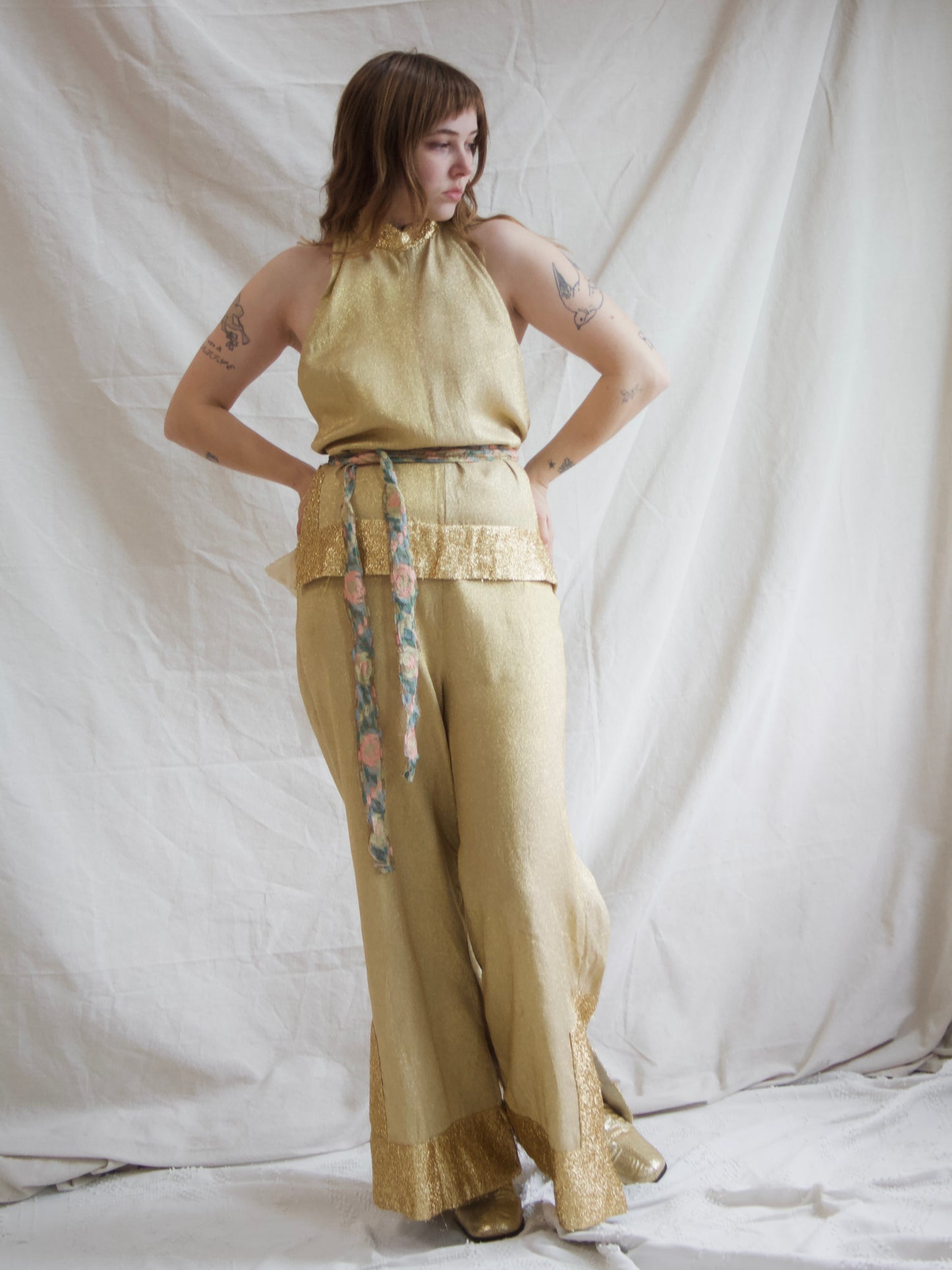 1950s Lurex Palazo Pant Halter Jumpsuit