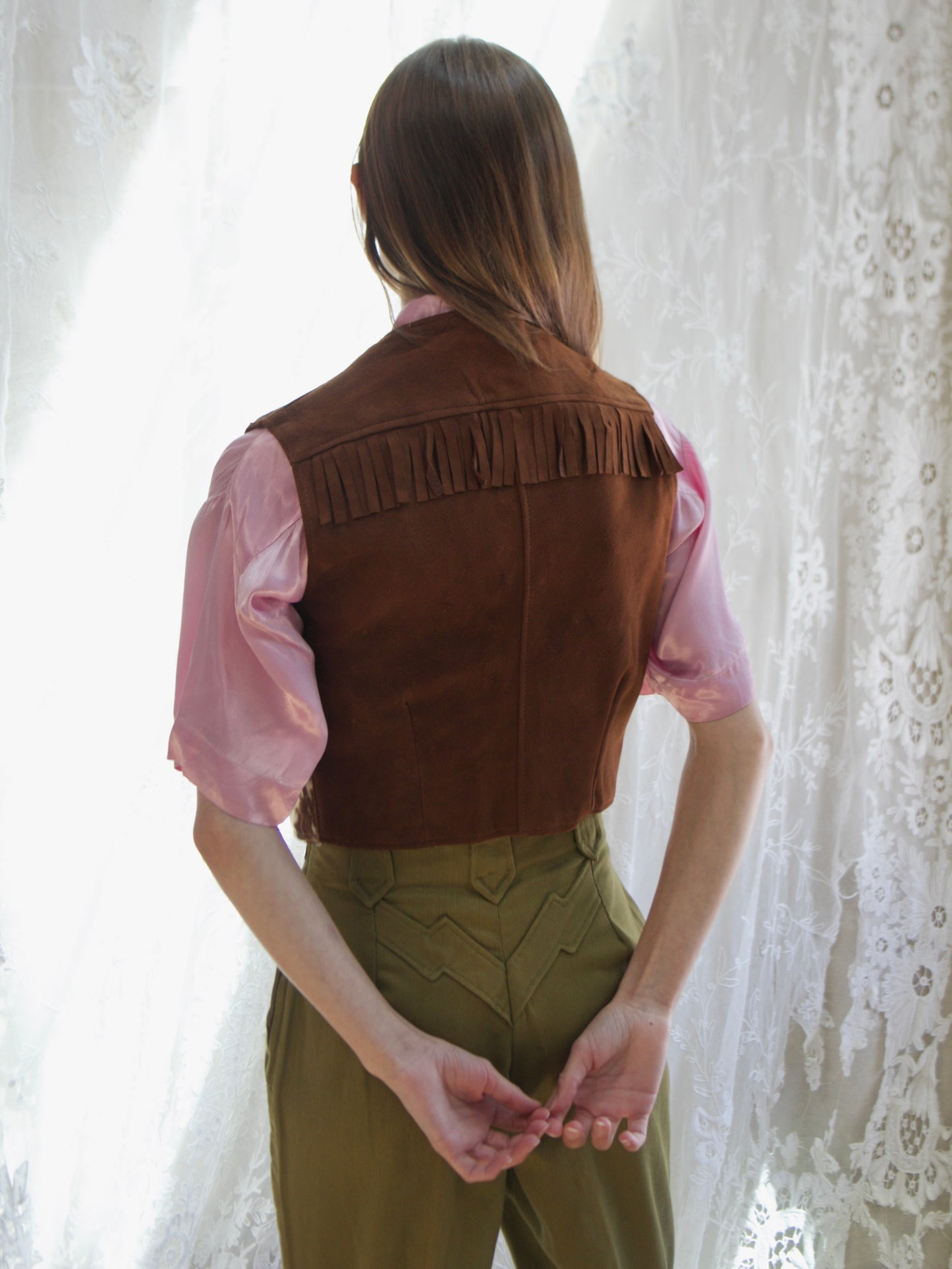 1950s Pony Hair Suede Fringe Western Vest