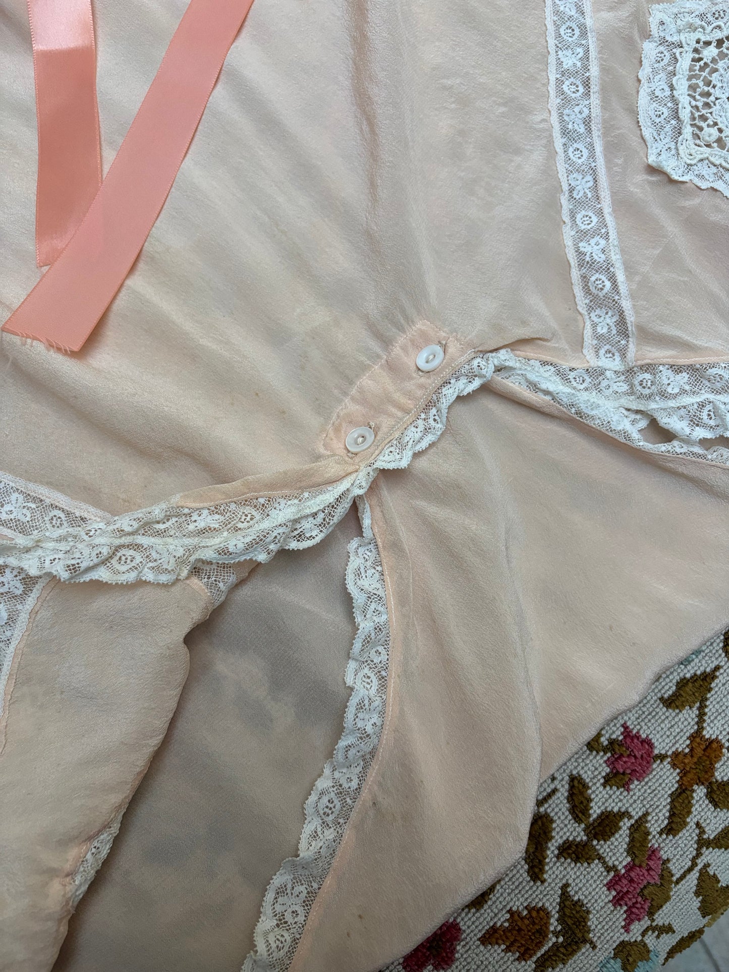 1920s Silk Crepe Insertion Lace Woven Ribbon Step In