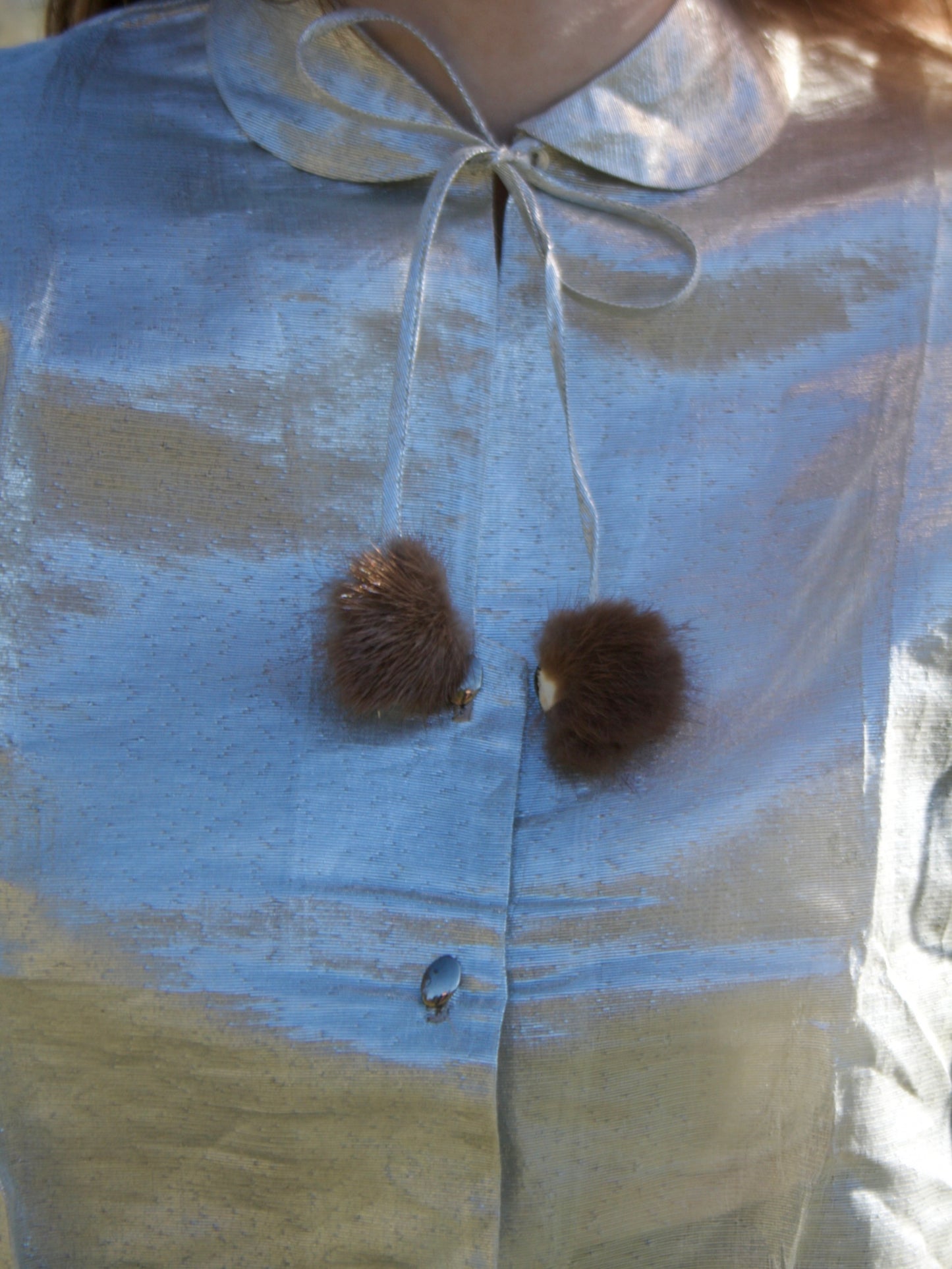 1950s Deadstock Silver Lamé Fur Trim Blouse