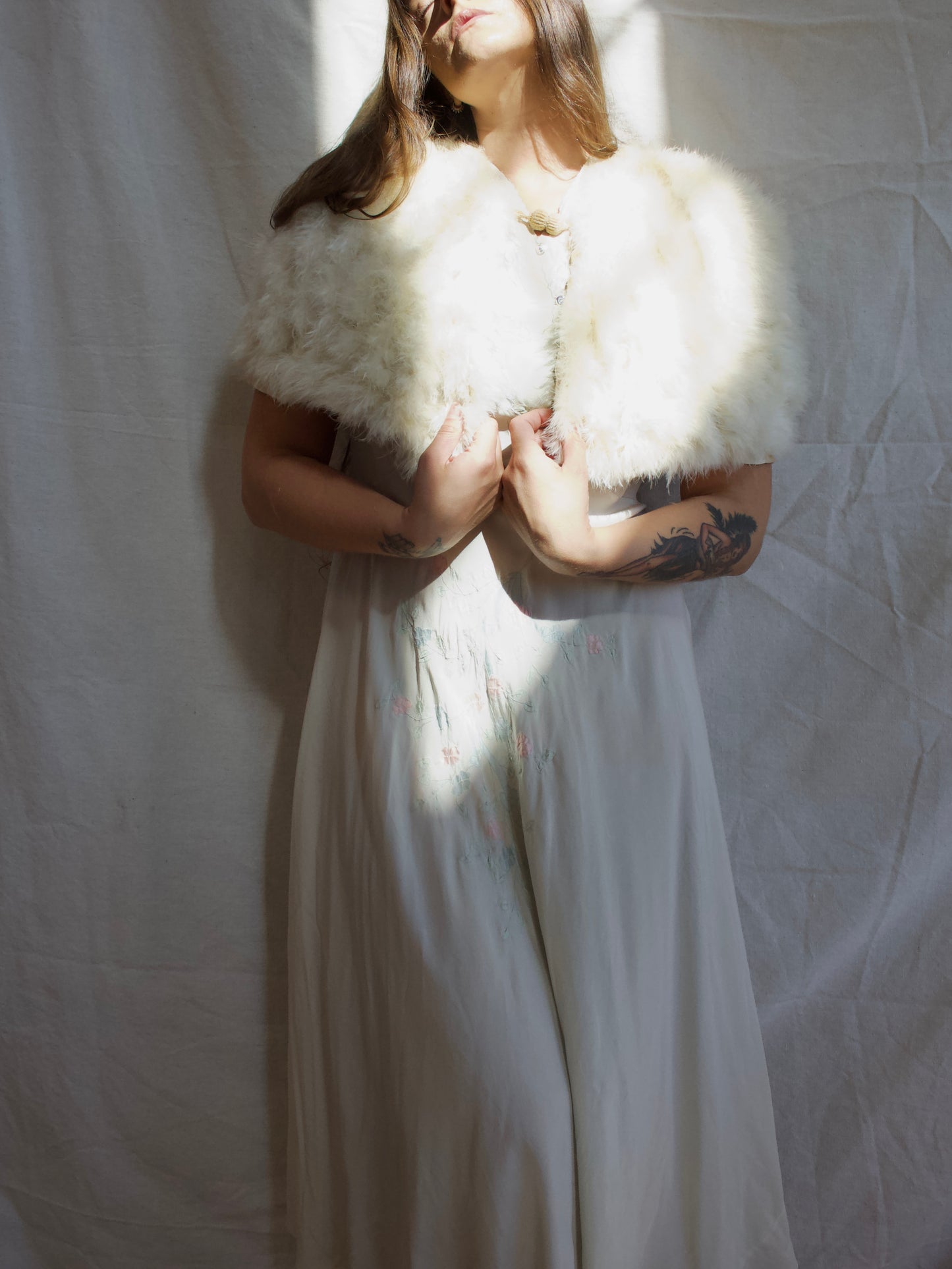 1930s Ivory Marabou Feather Shawl
