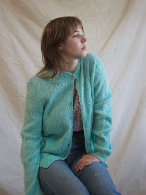 1950s Orlon Fuax Mohai Fuzzy MInt Knit Cardigan