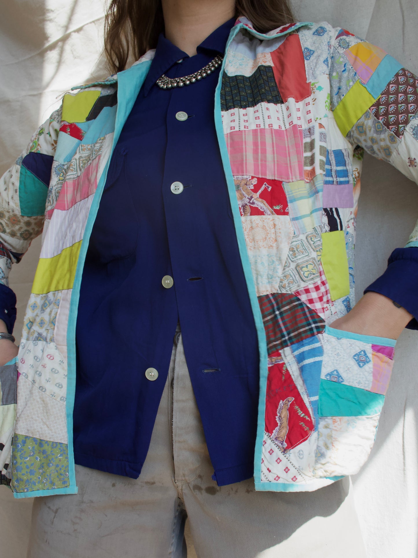 1950s Patchwork Crazy Quilt Open Front Jacket