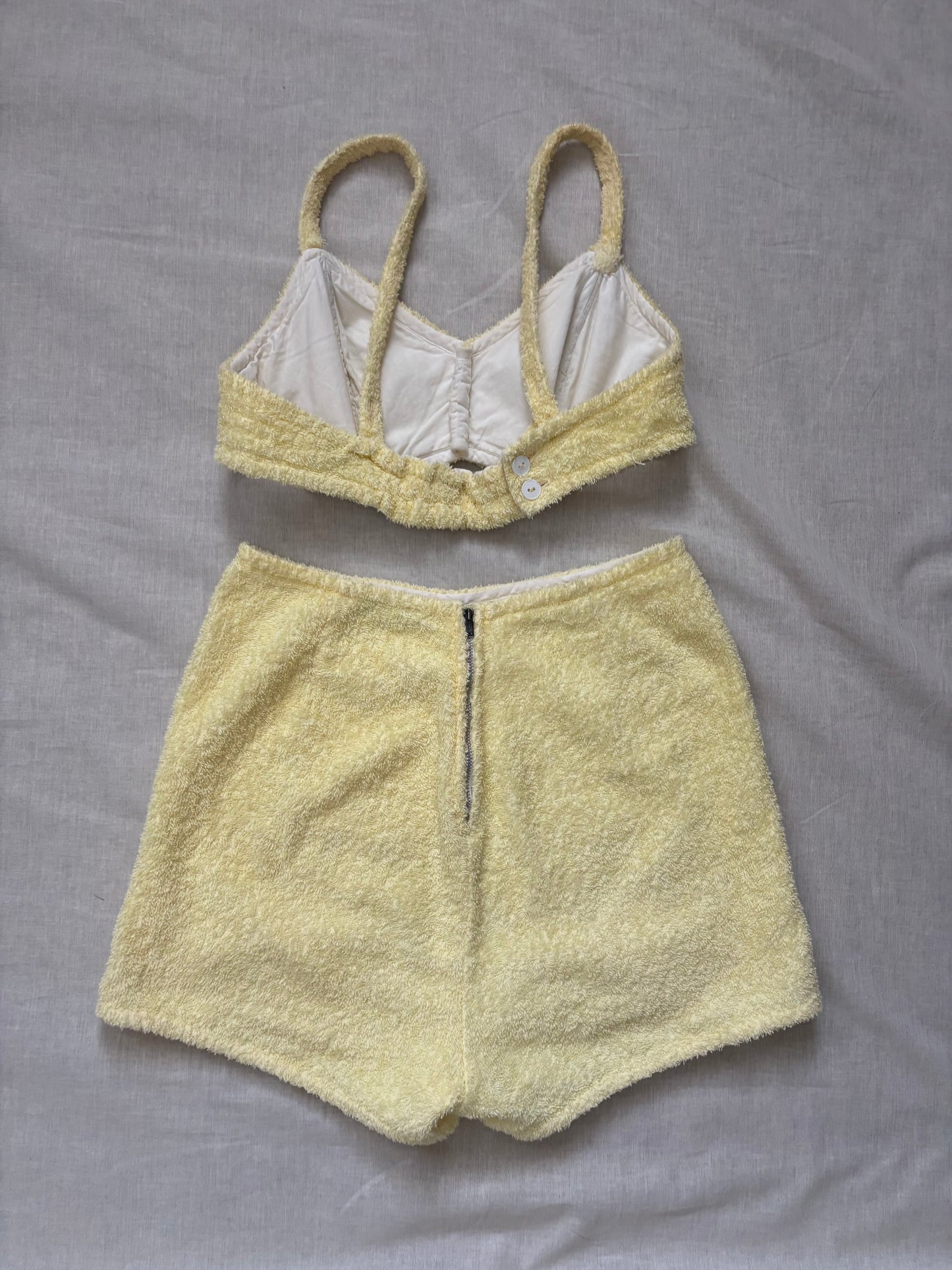 1950s Butter Yellow Terrycloth Two Piece Playsuit