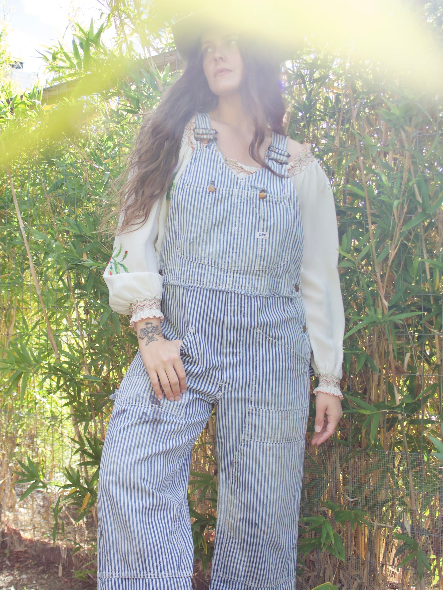 1940s Lee Faded Hickory Stripe Carpenter Workwear Scarecrow Hem Overalls
