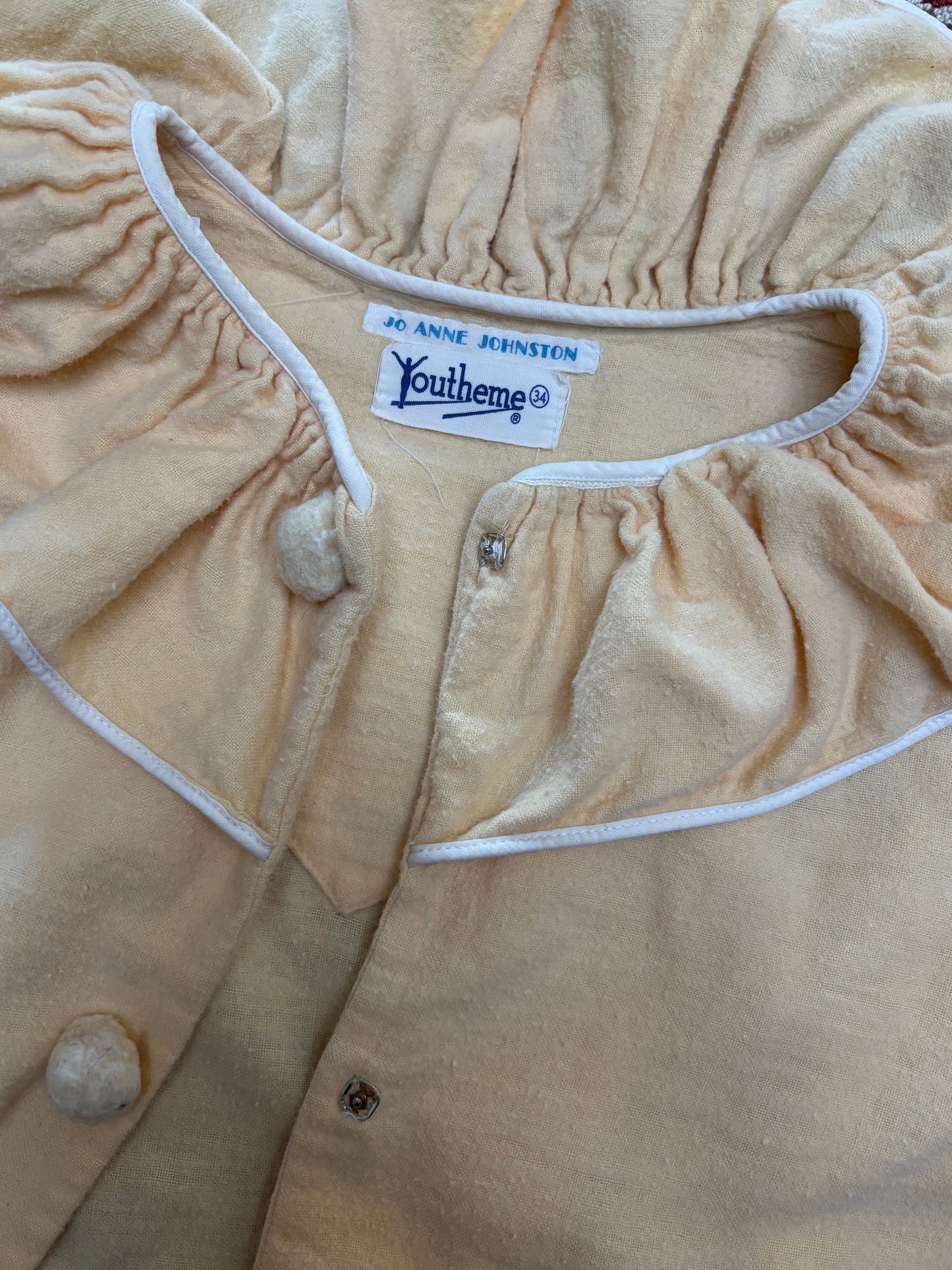 1940s Butter Yellow Soft Flannel Ruffle Trim Lounge Jumpsuit