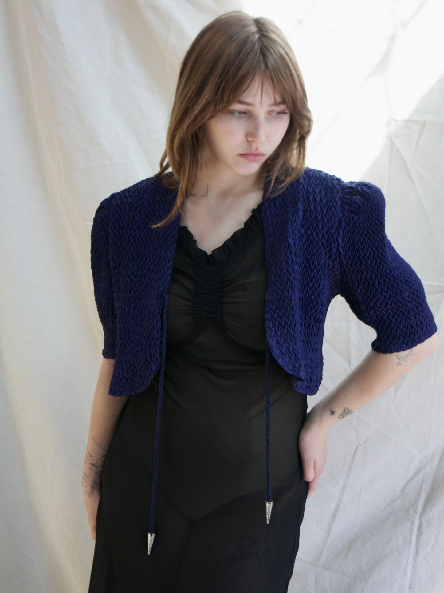 1930s Aubergine Quilted Puff Sleeve Bolero