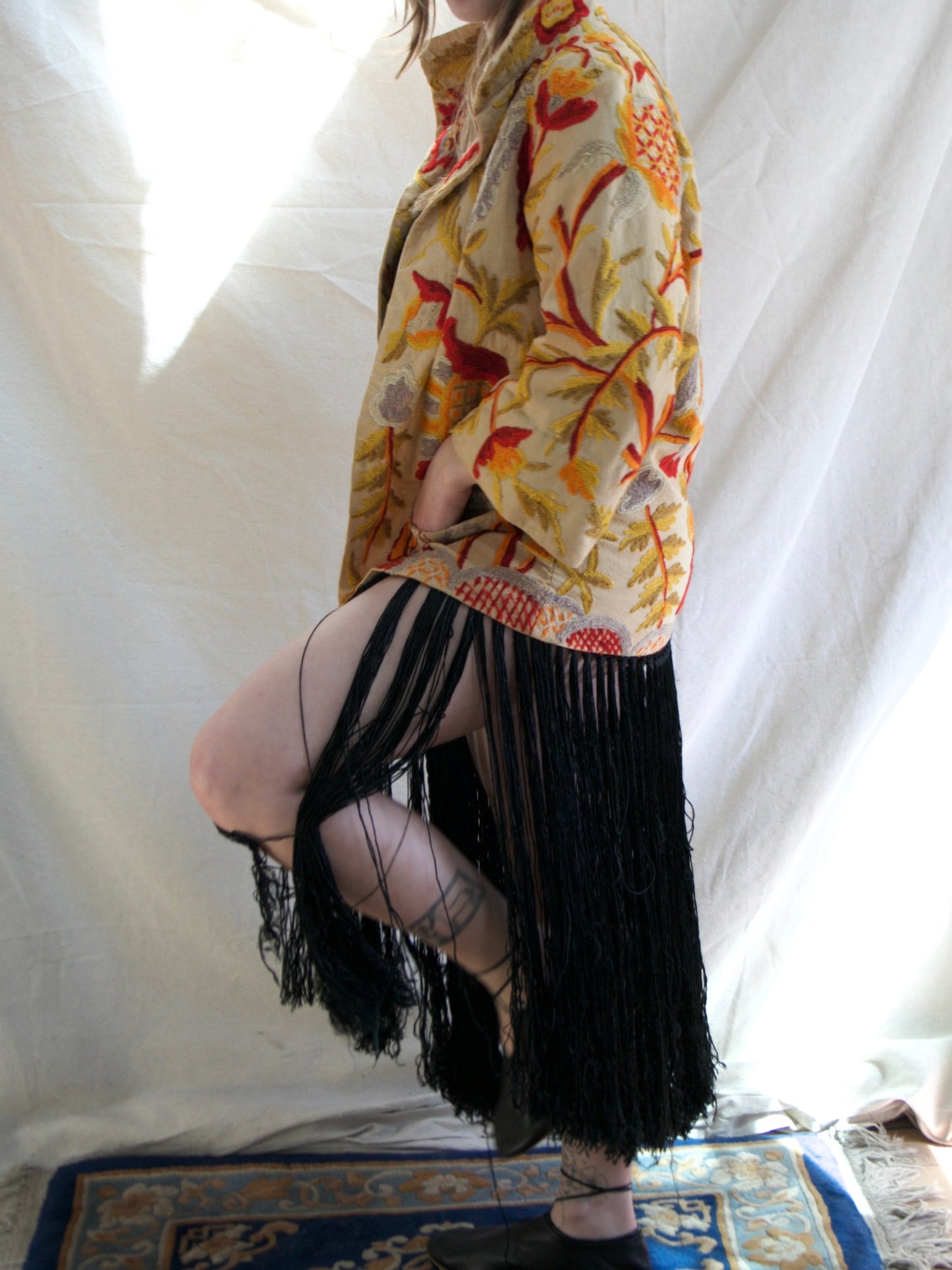 Antique 1920s/1930s Crewelwork Linen Jacket  Handmade in India