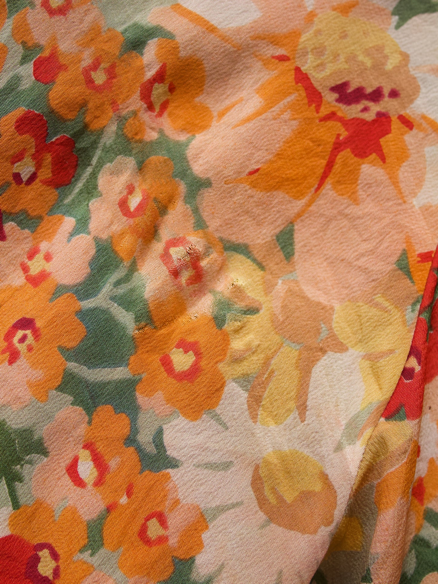 1930s Floral Print Silk Bell Sleeve Cropped Blouse