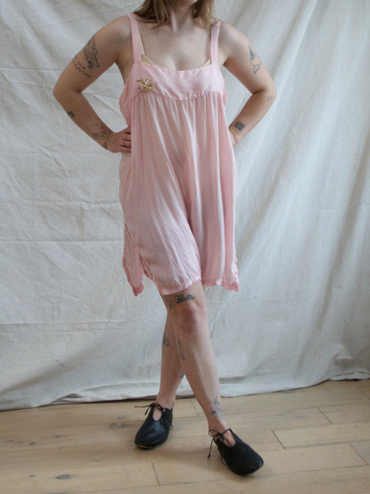 Antique 1920s Silk Ribbonwork Step-in Teddy