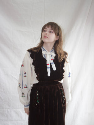 1940s Chocolate Brown Silk Velvet Piafore Dress