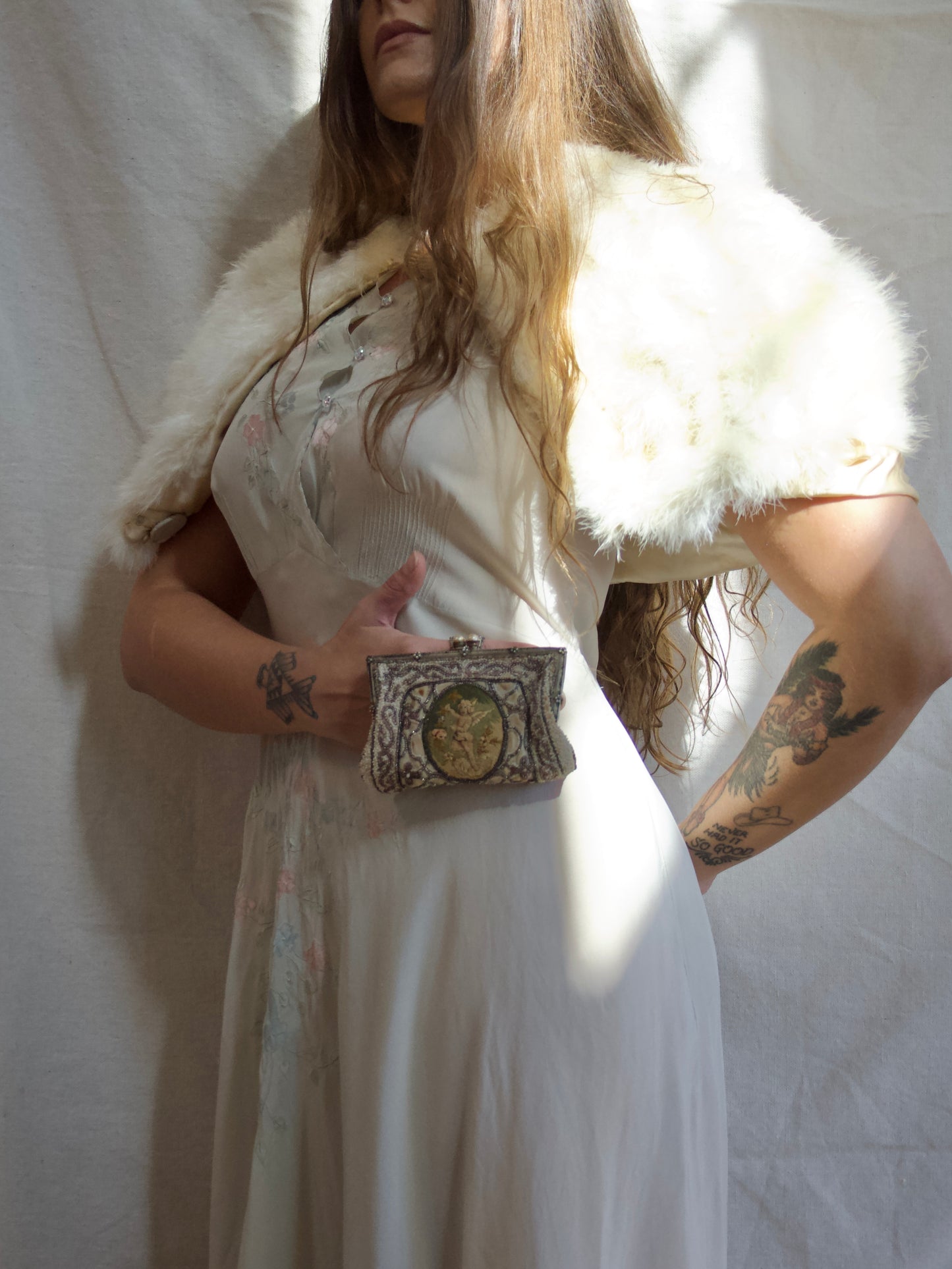 1930s Ivory Marabou Feather Shawl