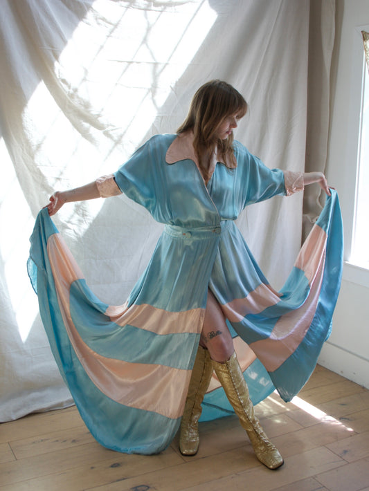 1940s Trained Candy Colored Liquid Rayon Satin Gown