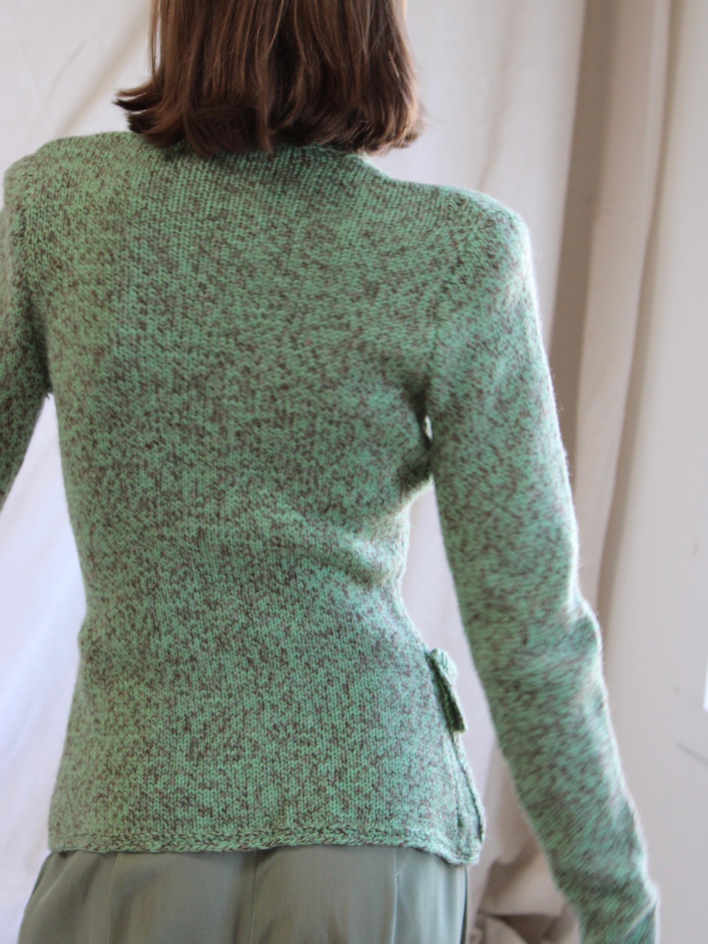 1940s Crown Zip Front Peaked Shoulder Wool Cardigan
