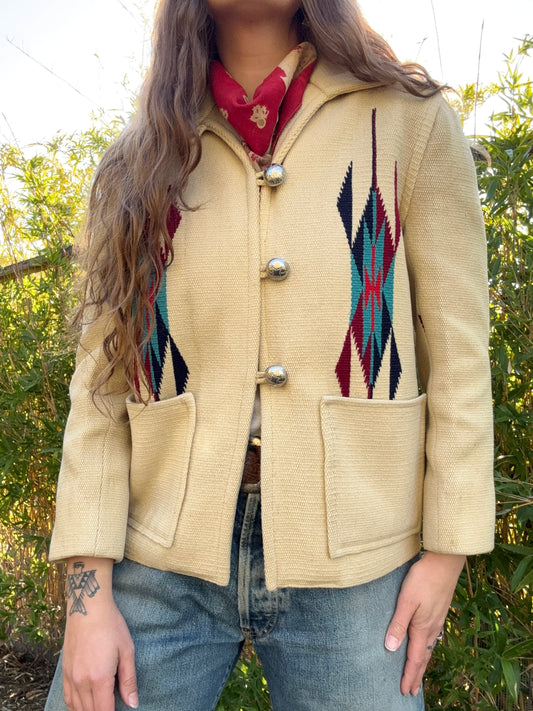 1940s Ganscraft Hand Woven Cream Chimayo Blanket Coat