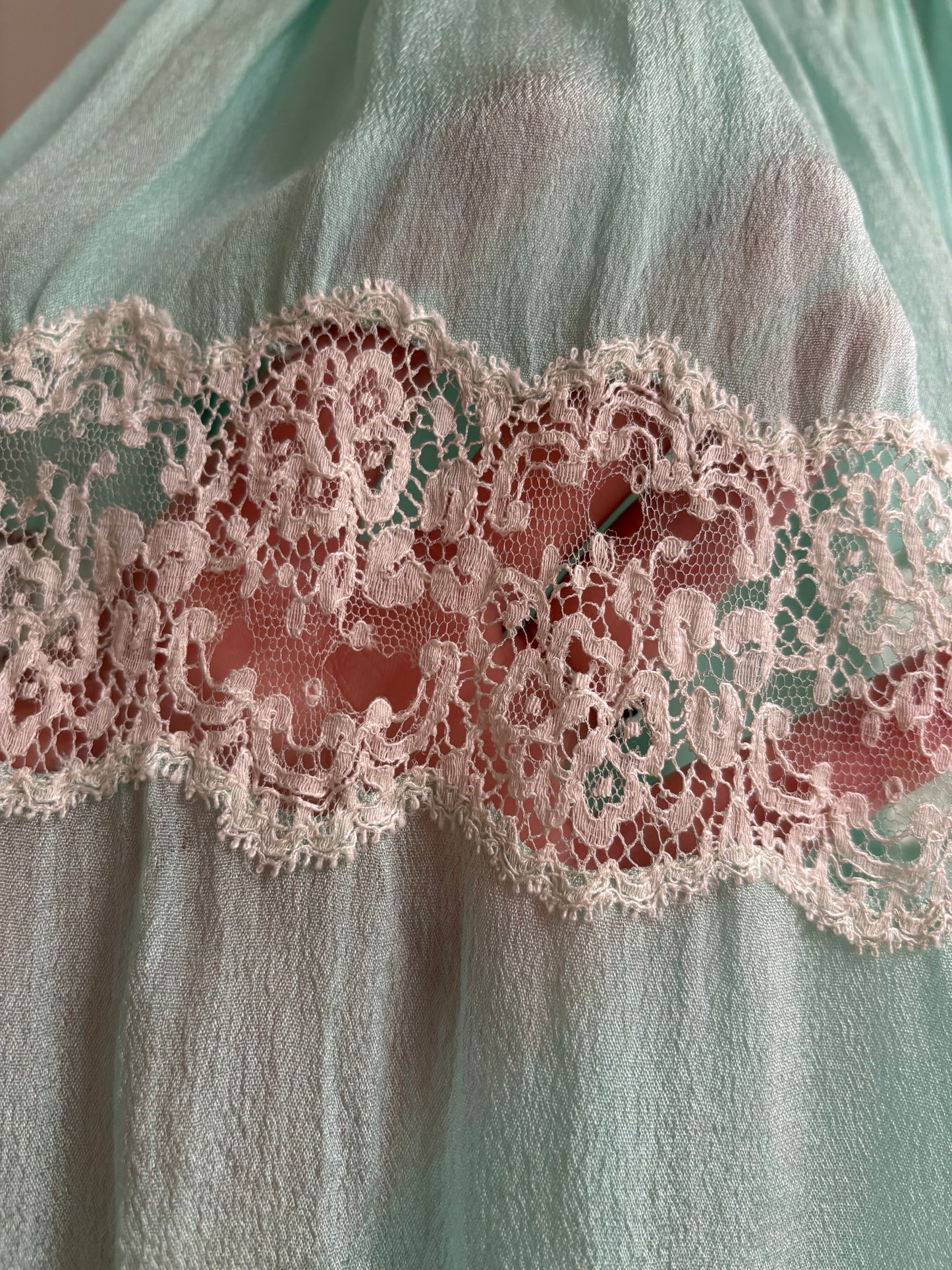 1920s Insertion Lace Mint Chiffon Day Dress