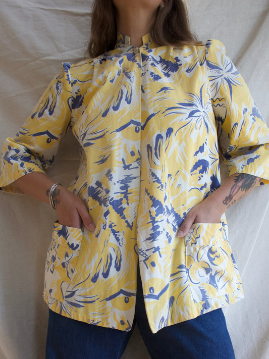 Rare 1940s Southwestern Print Cotton Twill Puff Sleeve Sportswear Smock Style Jacket
