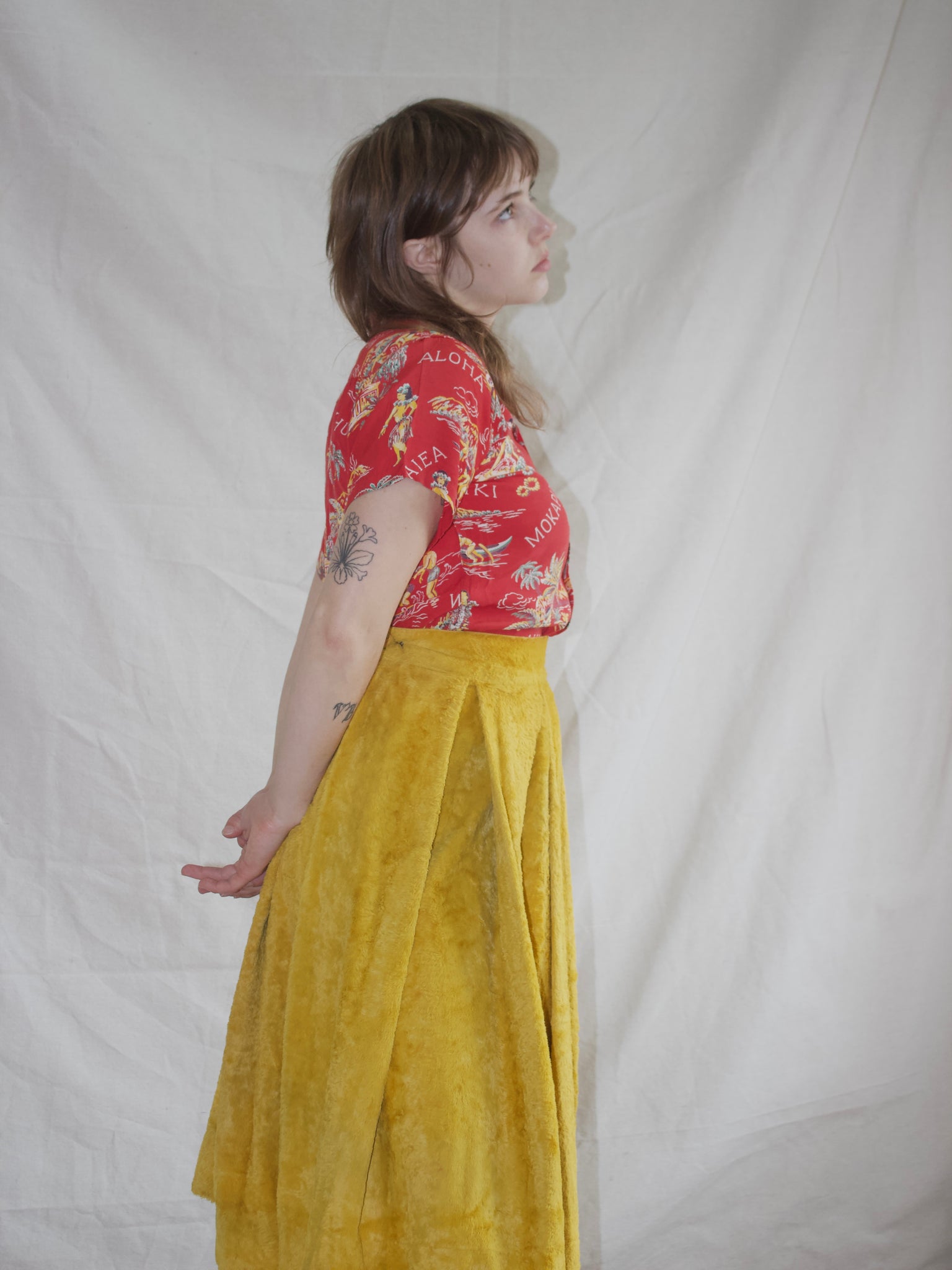 1940s Plush Fuzzy Marigold Side Zip Skirt