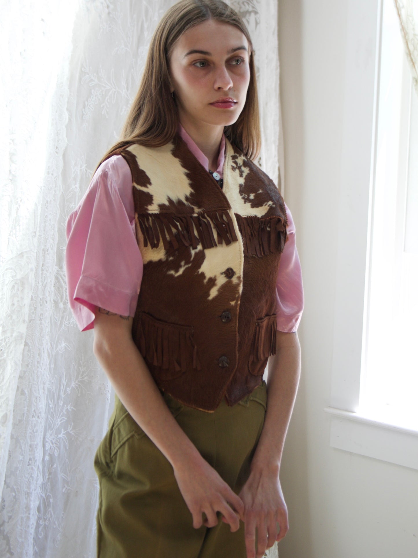 1950s Pony Hair Suede Fringe Western Vest
