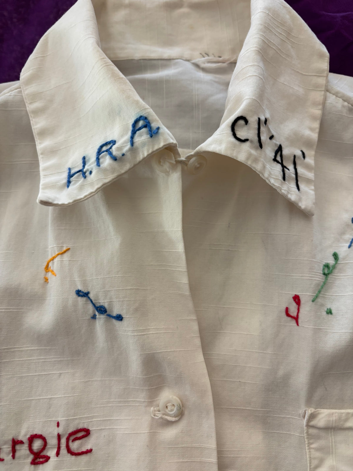 1941 Dated Embroidered Signature Loop Collar Blouse