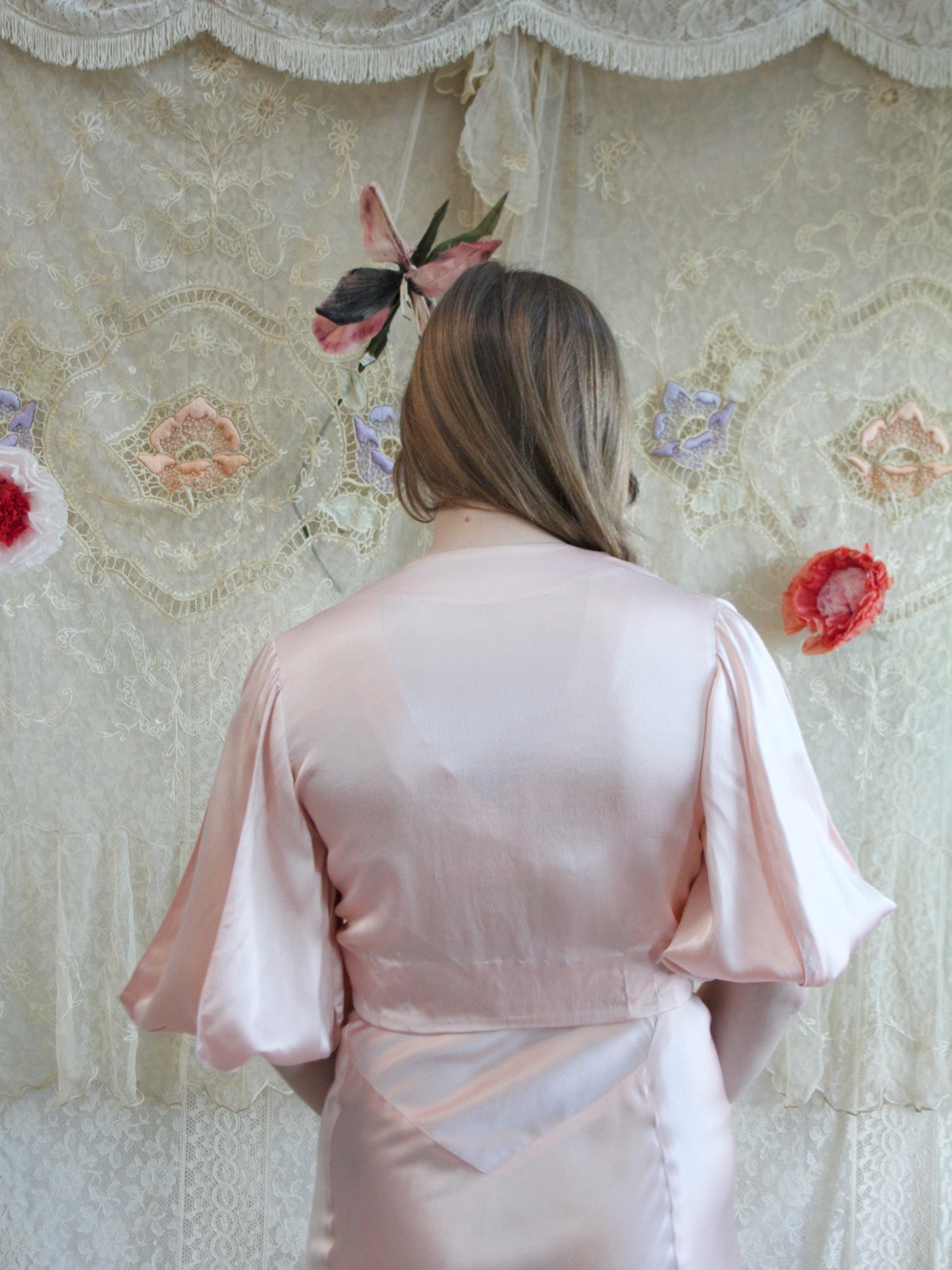 1930s Sculptural 2 Piece Bias Cut Satin Dress Set