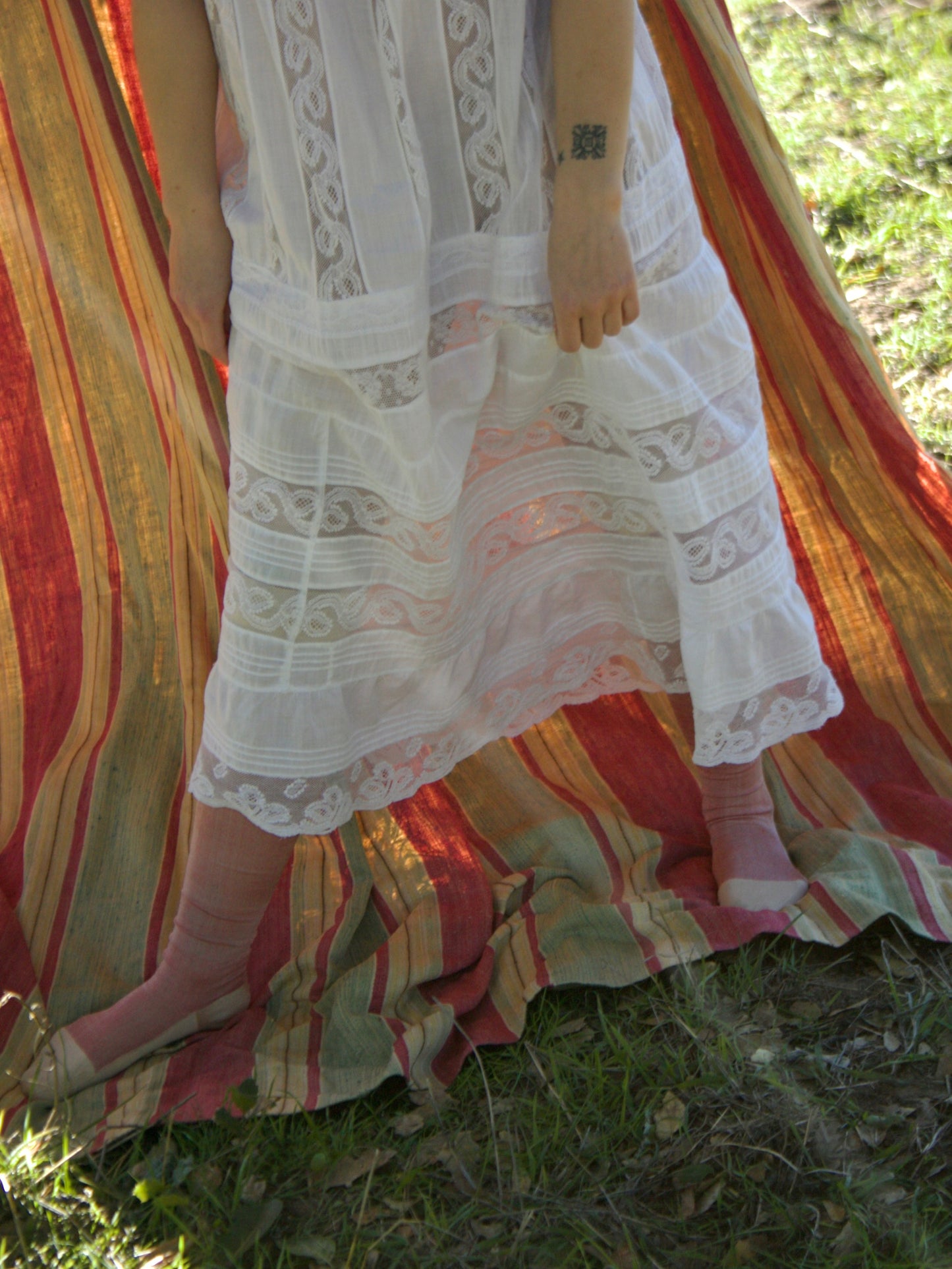 Edwardian Inset Lace Cotton Chemise Pintuck Dress
