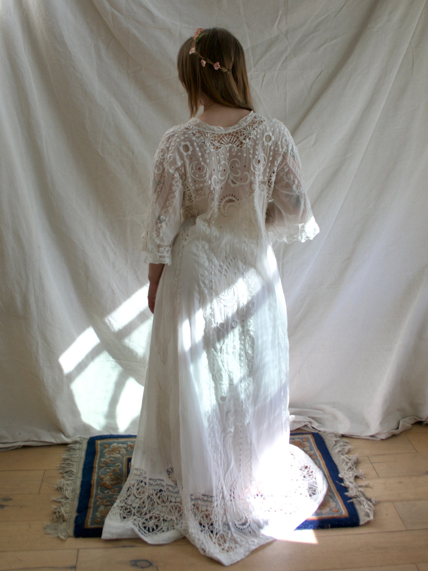 Special Antique Edwardian Whitework Batiste Cotton Crochet Lace Troussea Gown