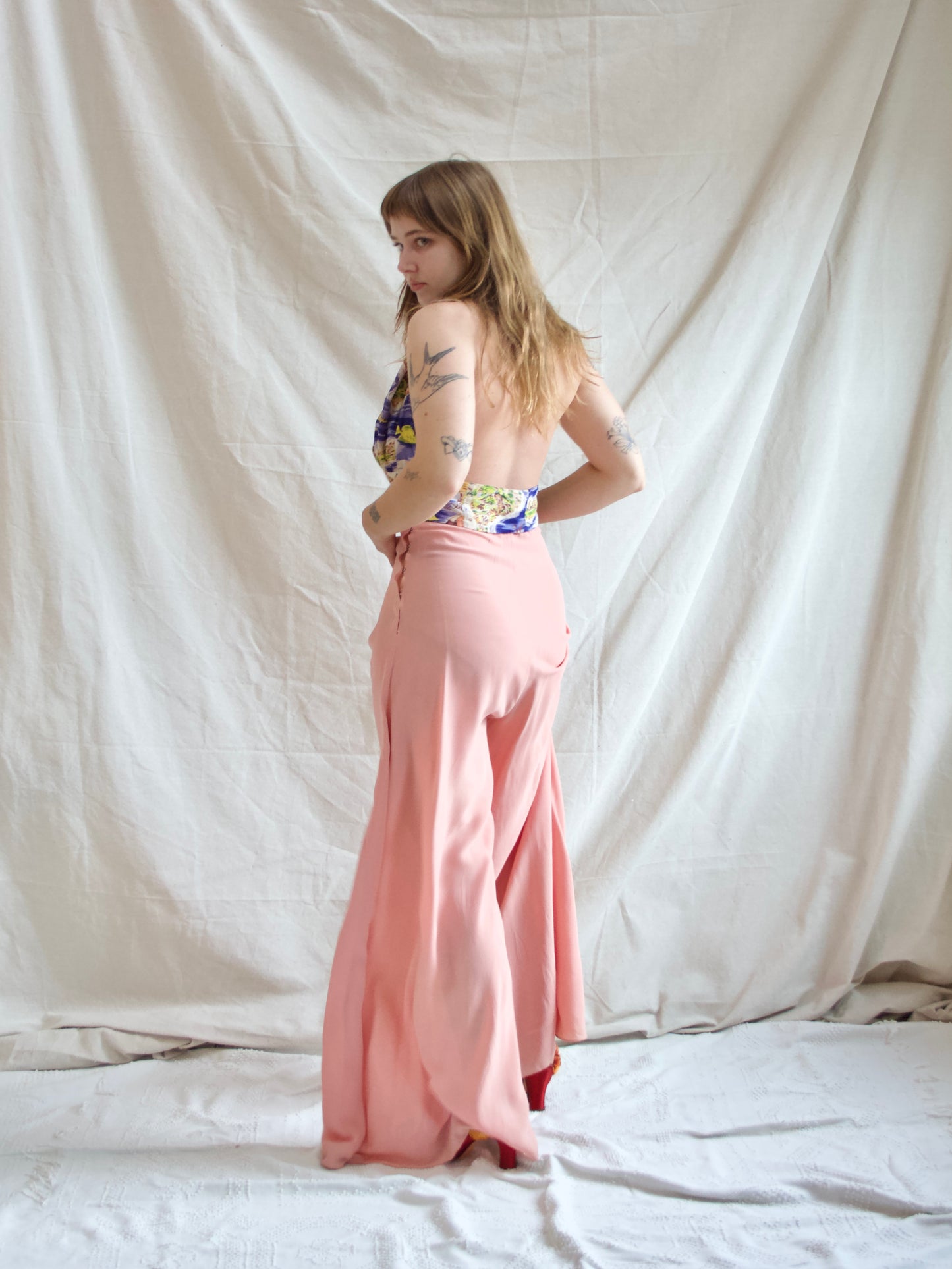 1940s Dusty Crepe Blend Palazzo Pants