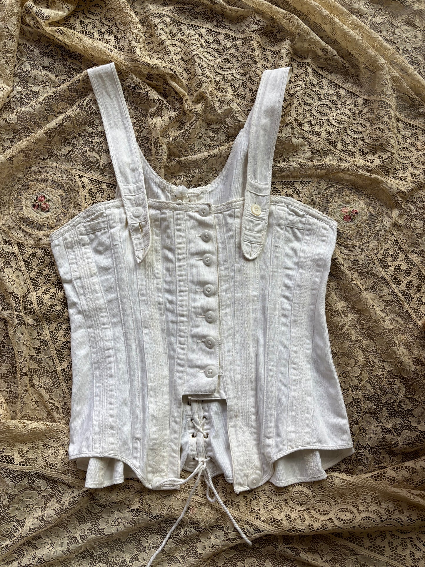 Antique Turn Of The Century Cotton Twill "Health" Corset Waist