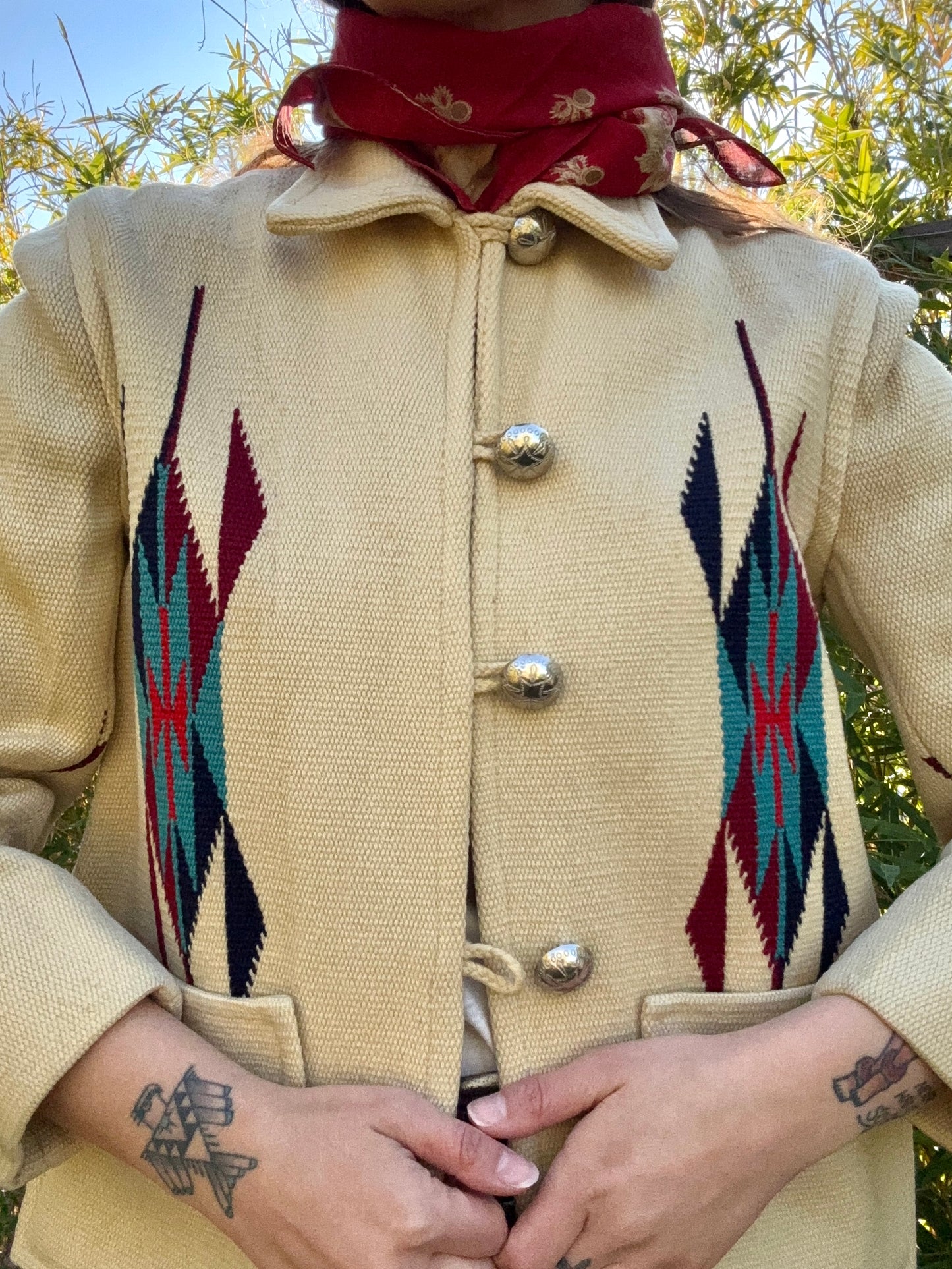 1940s Ganscraft Hand Woven Cream Chimayo Blanket Coat