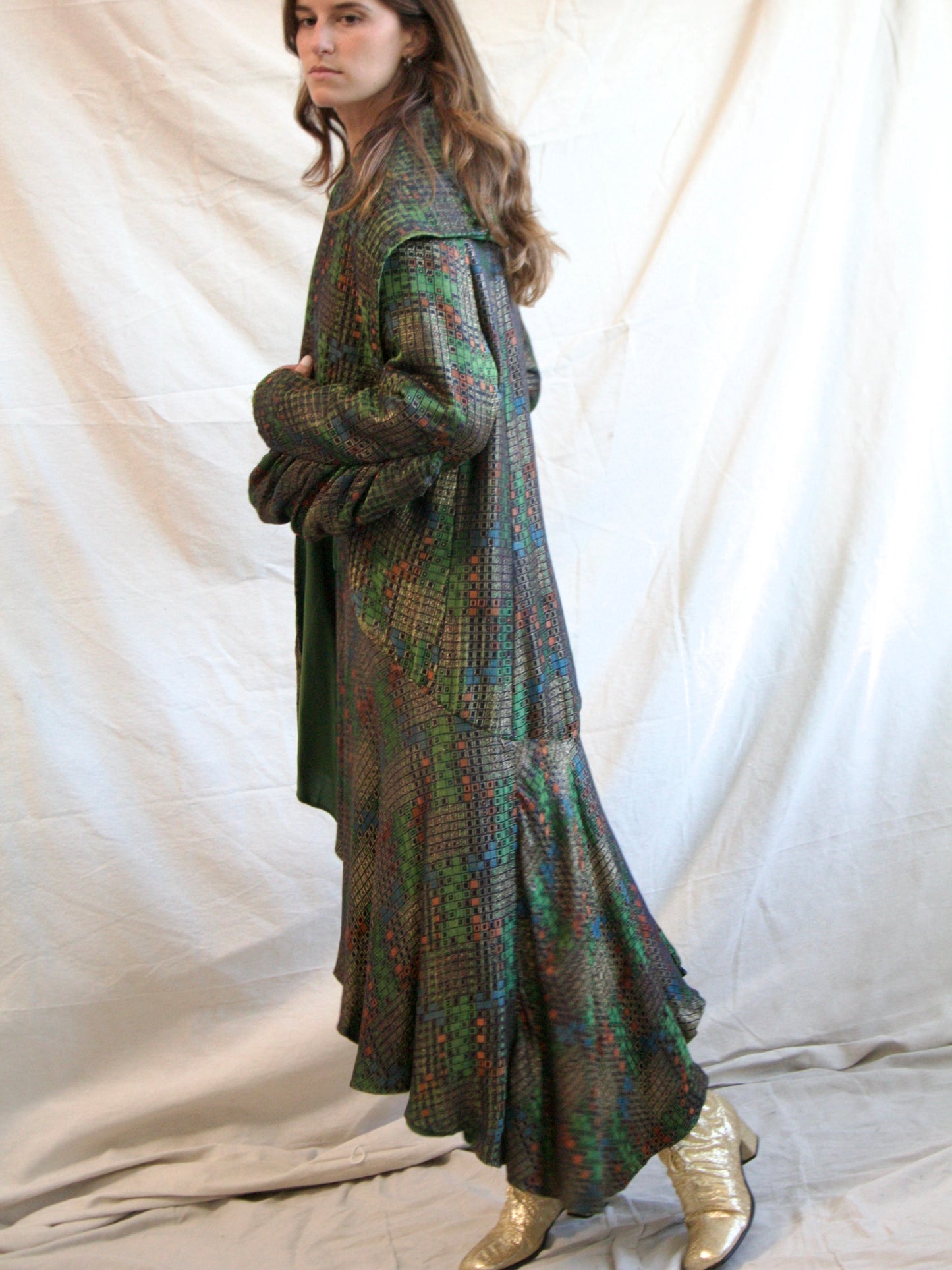 Antique 1920s Geometric Lamé Cocoon Evening Coat