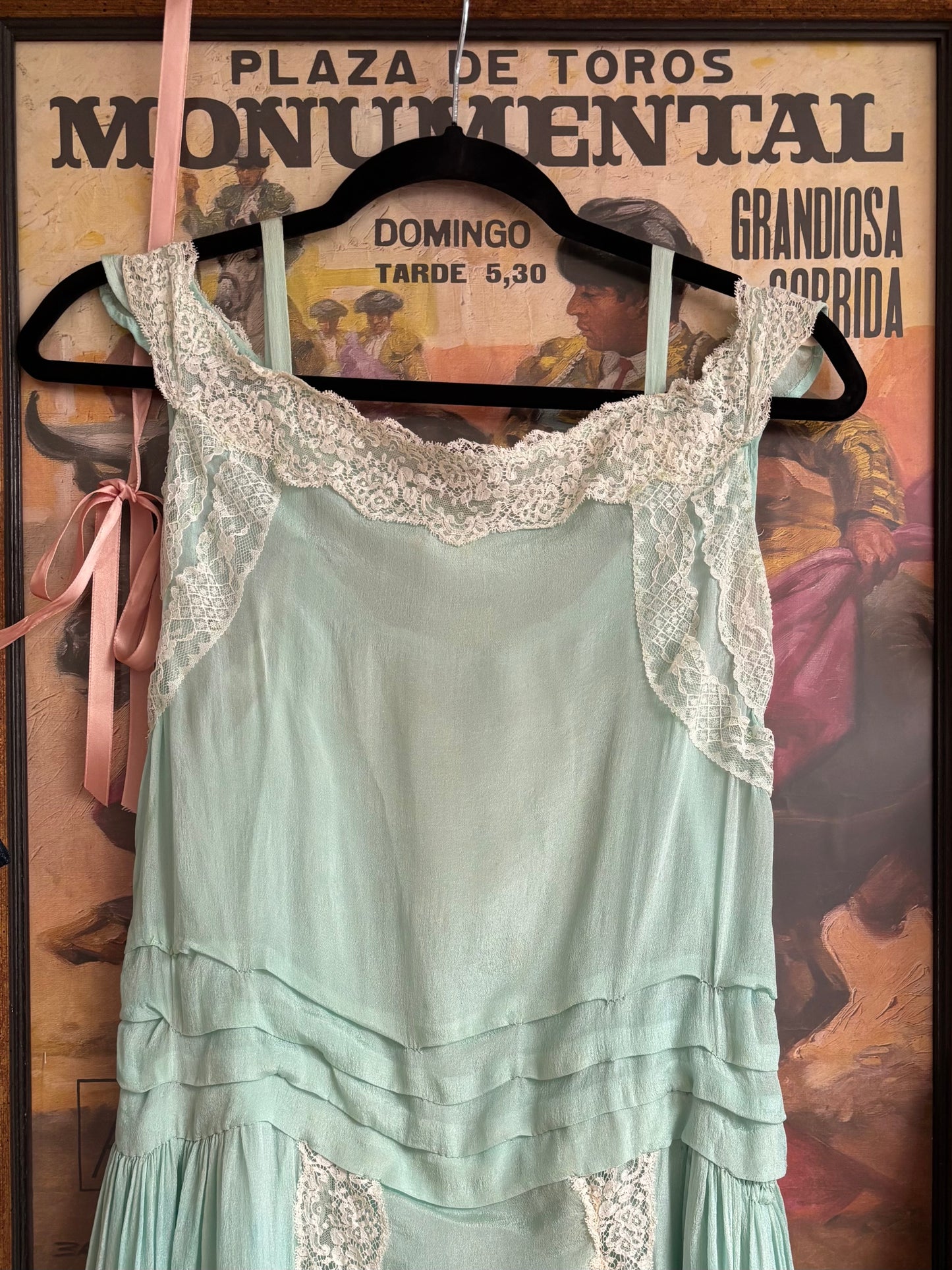 1920s Insertion Lace Mint Chiffon Day Dress