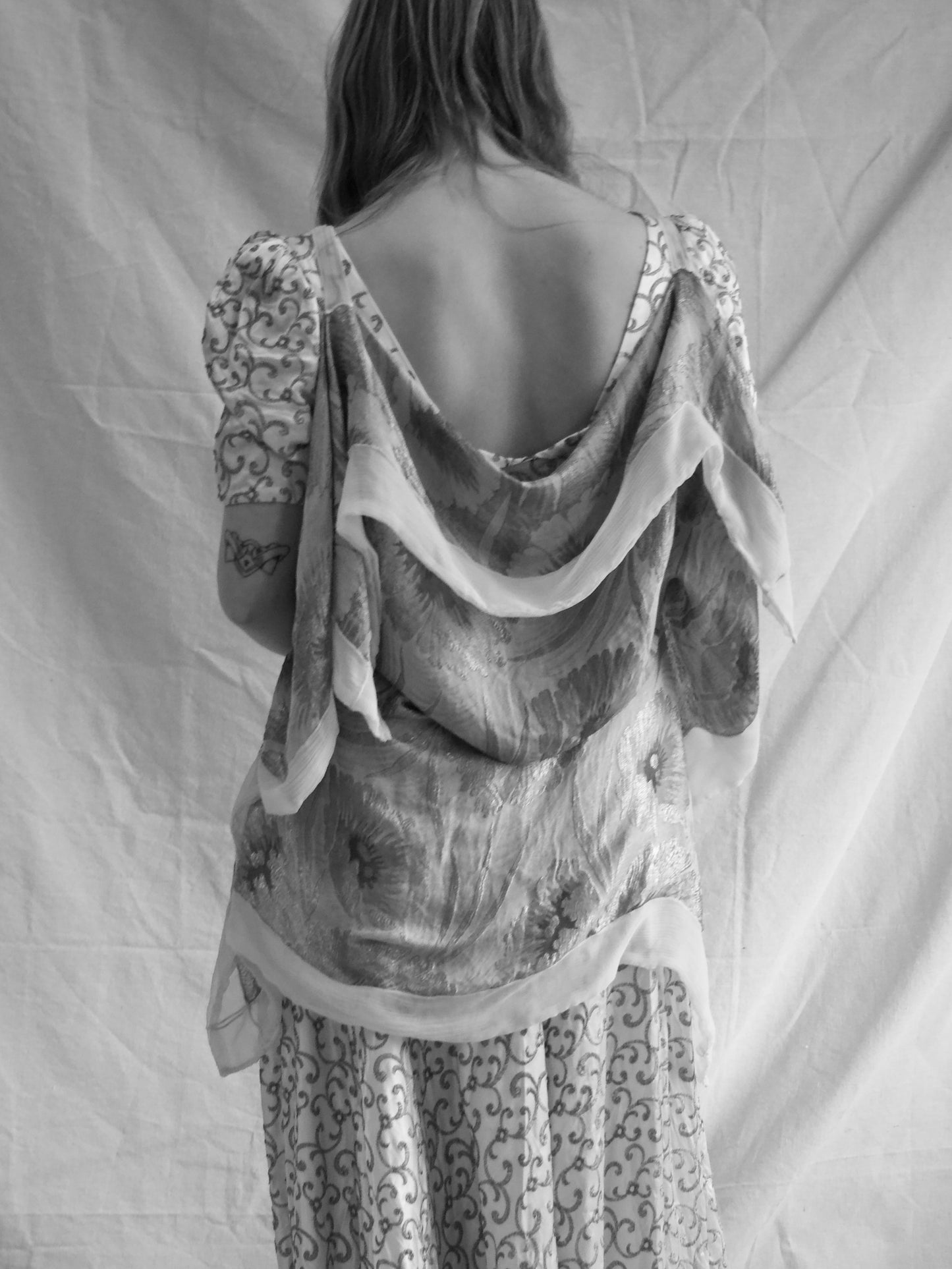 1930s Floral Lamé Chiffon Shawl W* Shoulder Straps