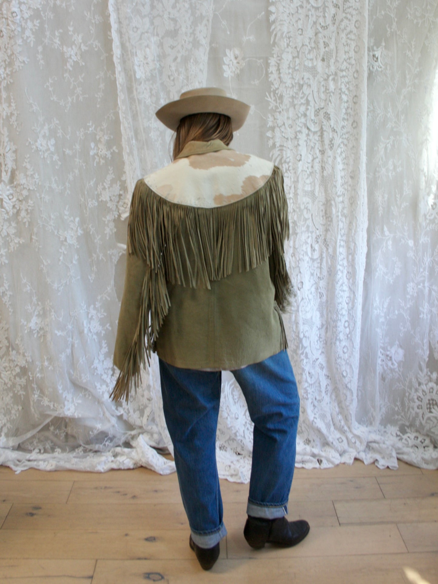 1950s Pony Hair Green Suede Fringe Western Jacket