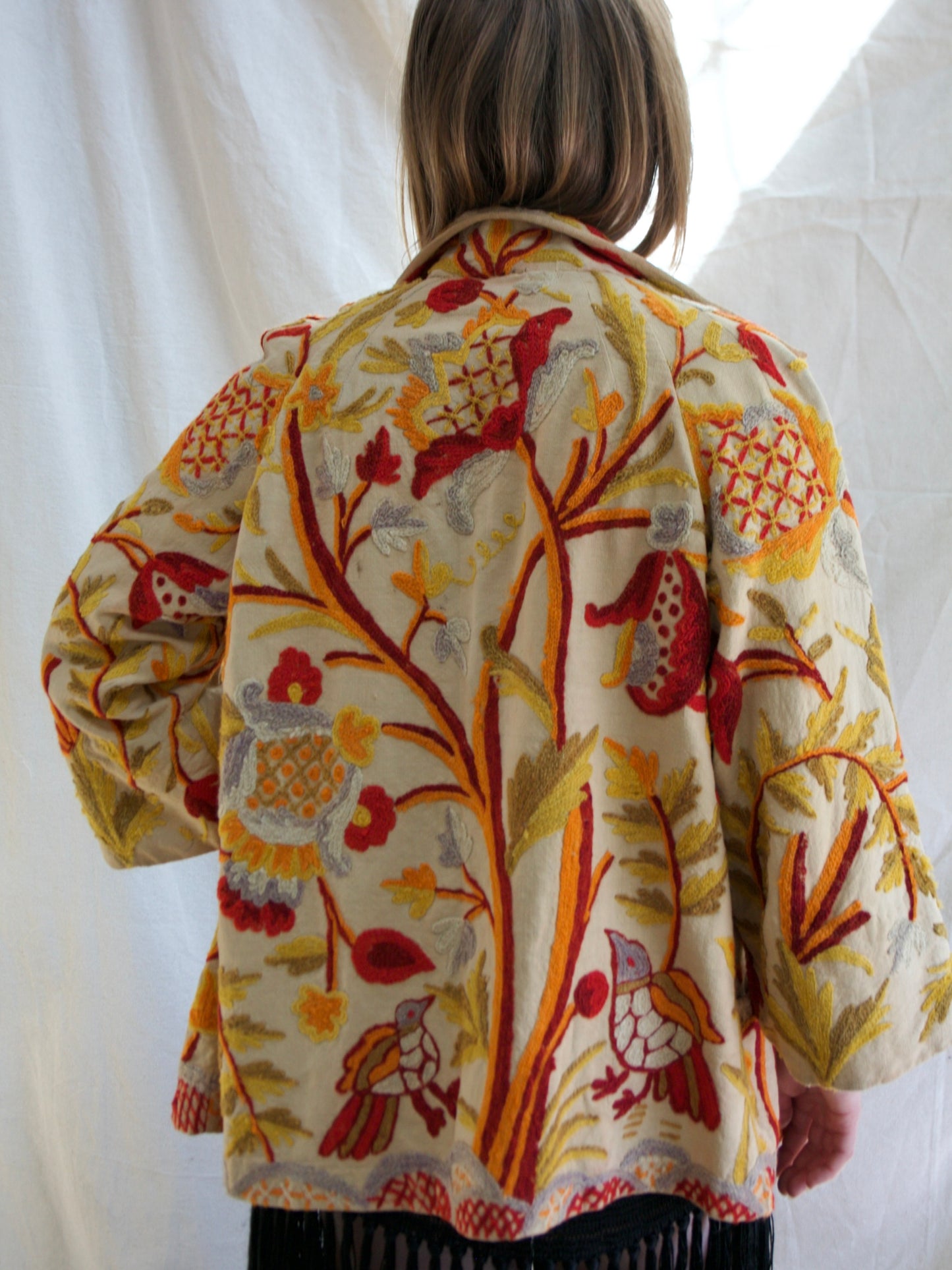 Antique 1920s/1930s Crewelwork Linen Jacket  Handmade in India