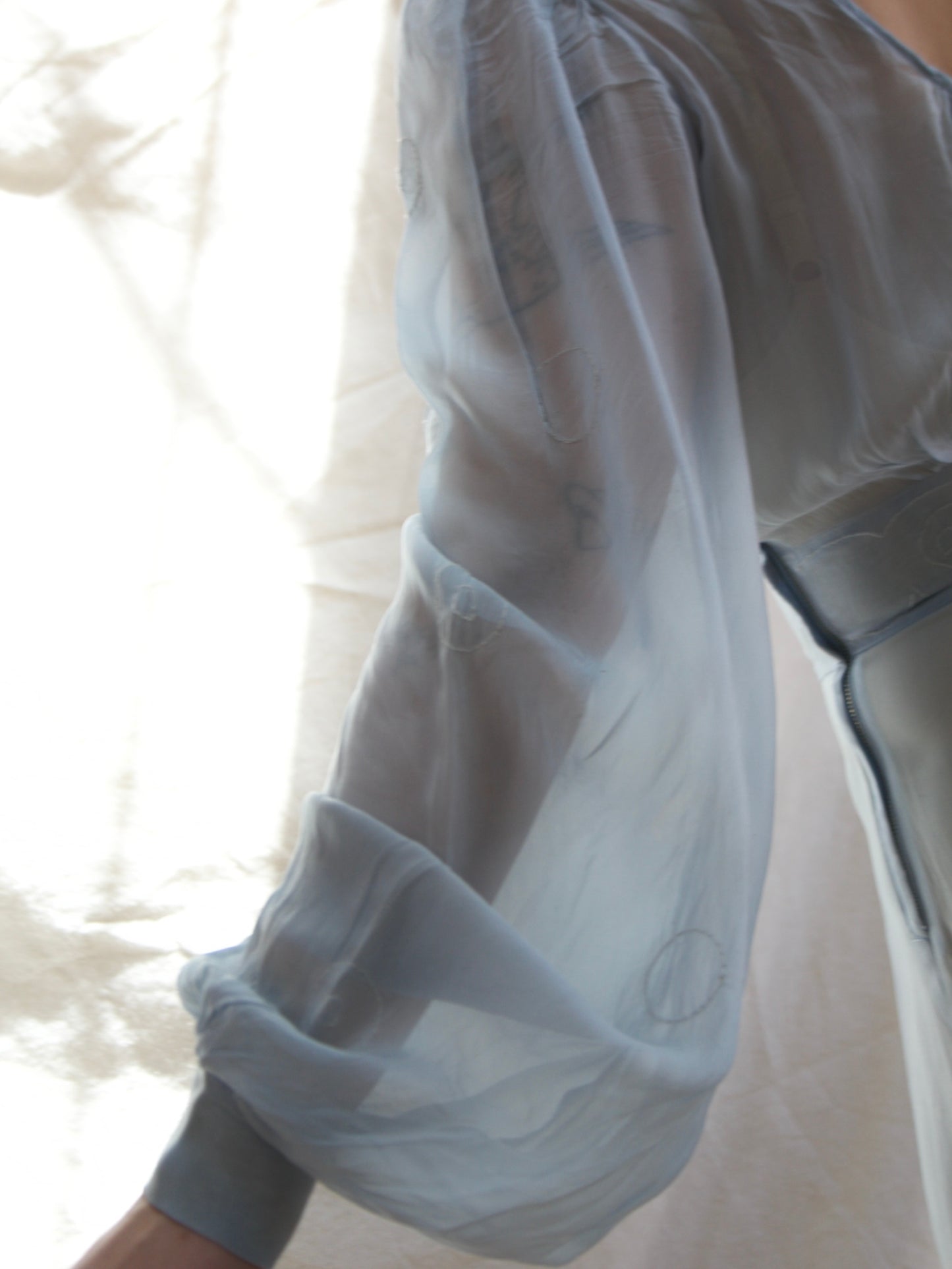 1930s Balloon Sleeve Baby Blue Sheer Gown
