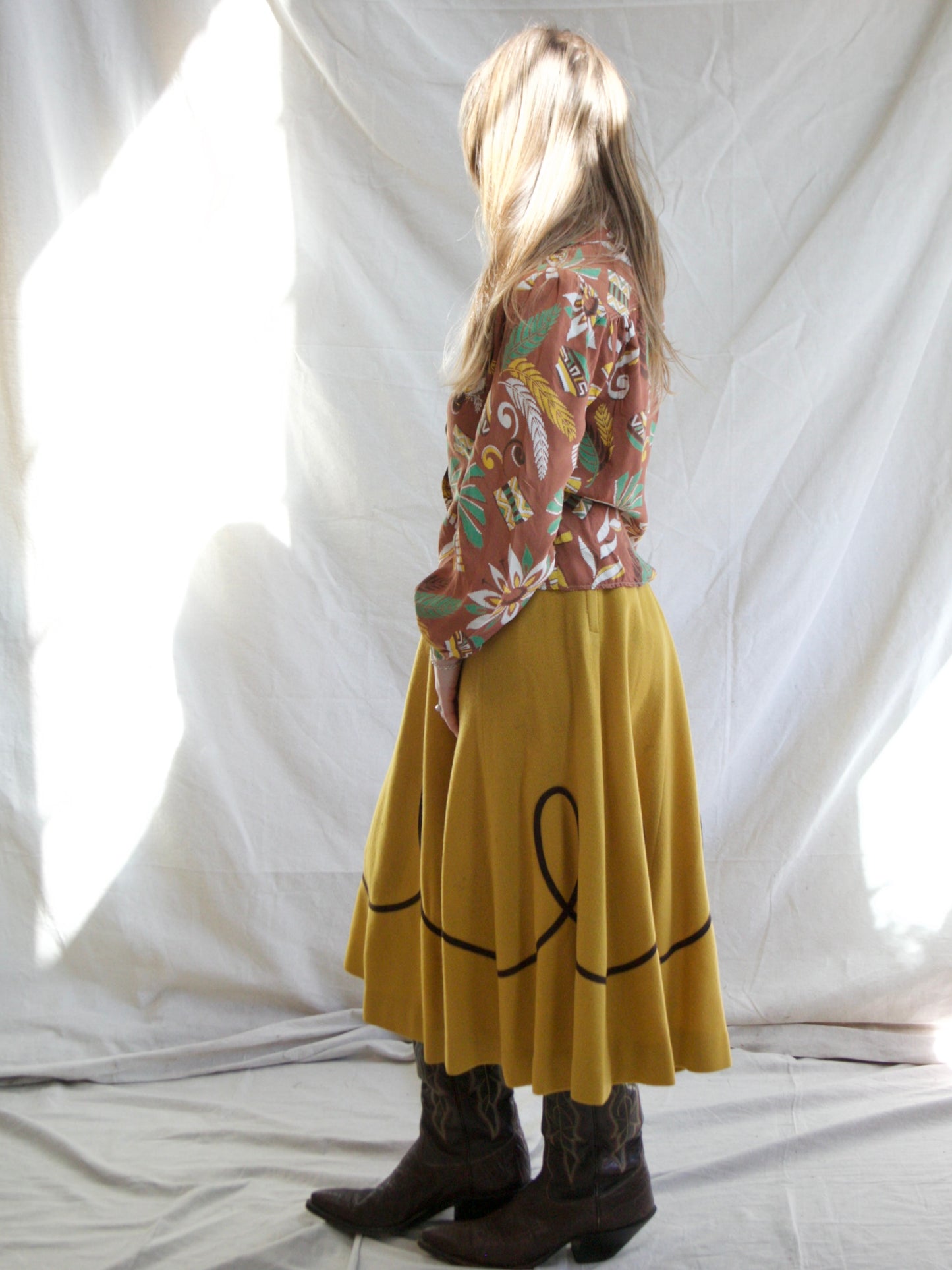 1950s Marigold Wool W* Looped Trim Circle Skirt