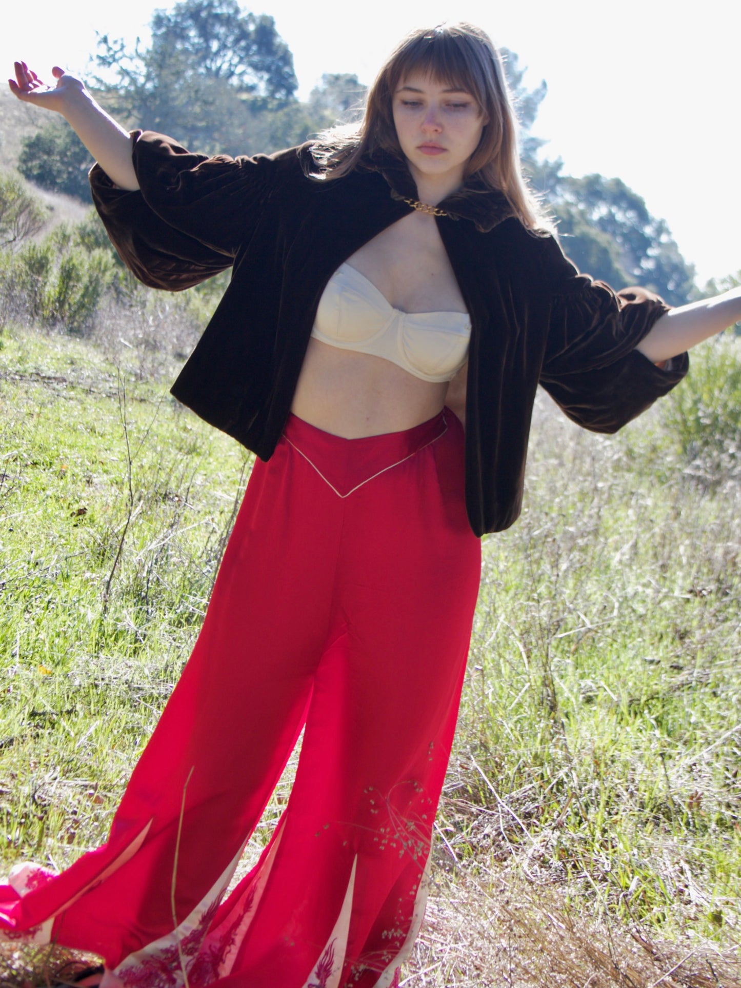 1930s Chocolate Brown Silk Velvet Cropped Ruched Sleeve Jacket