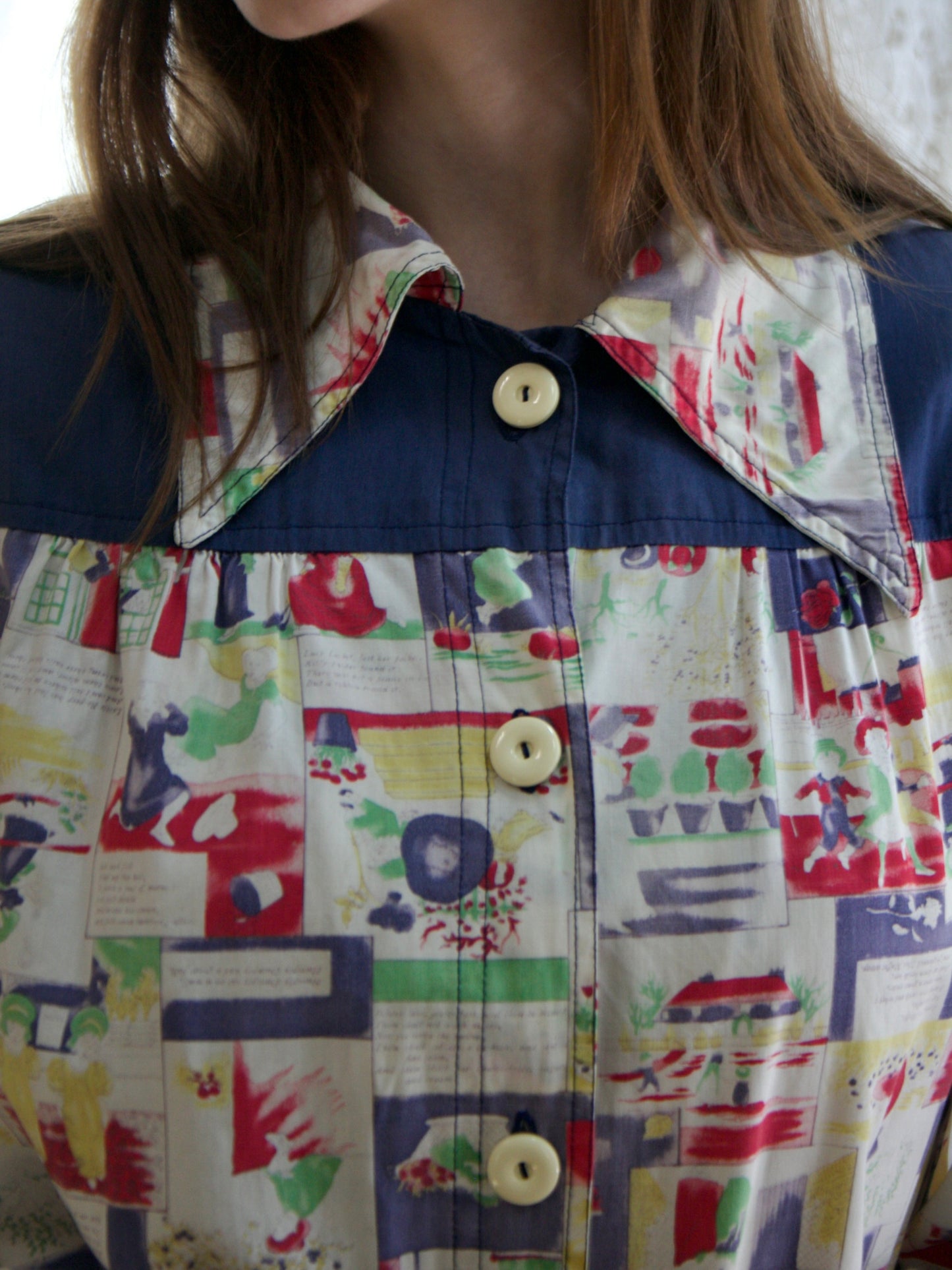 Special 1940s Nursey Rhyme Novelty Print Cotton Smock