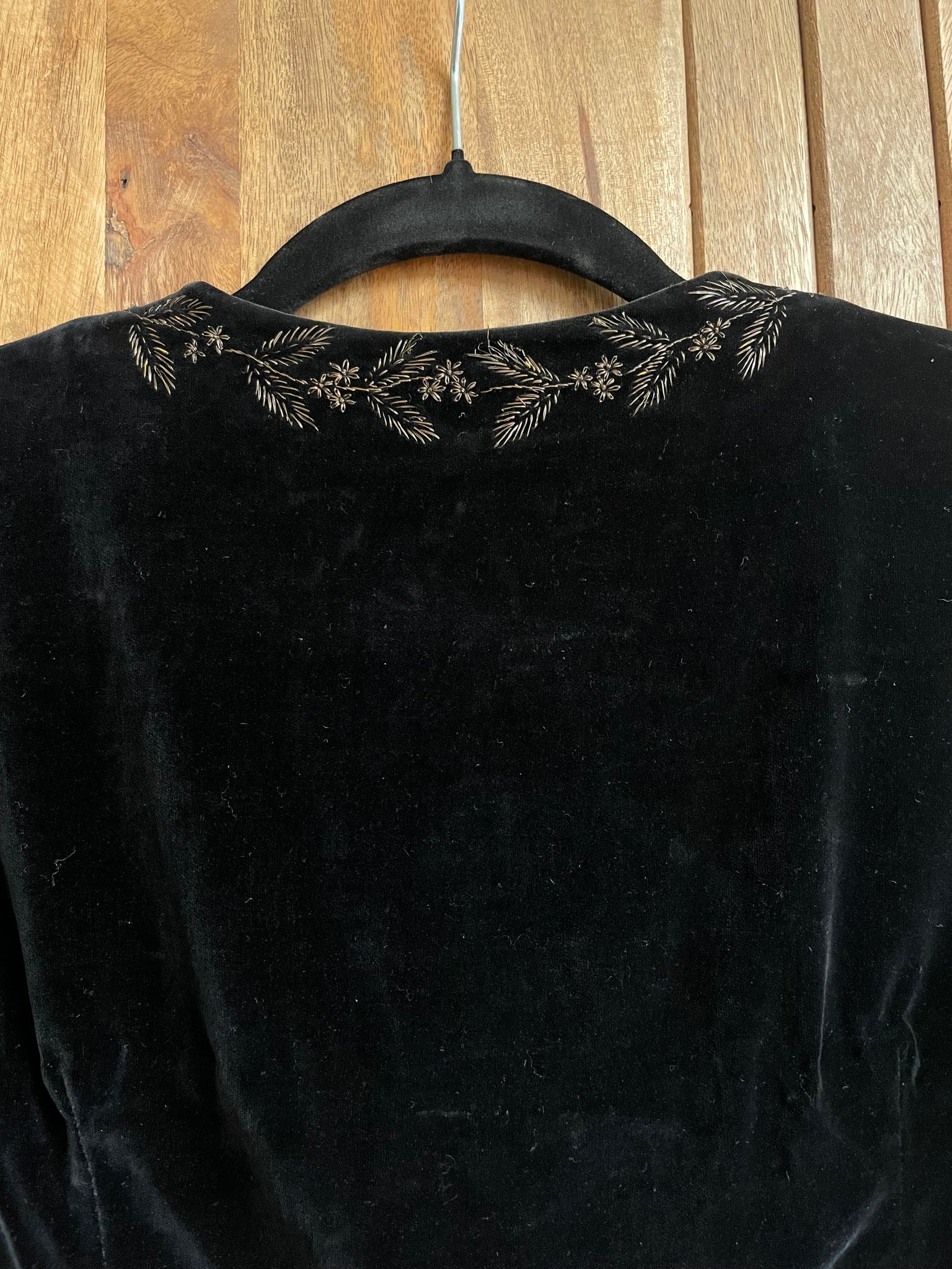 1940s Puff Sleeve Bouillon Embroidered Velveteen Zip Front Blouse