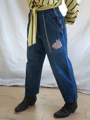 1940s/1950s Western Motif Embroidered 'Side Button' Jeans
