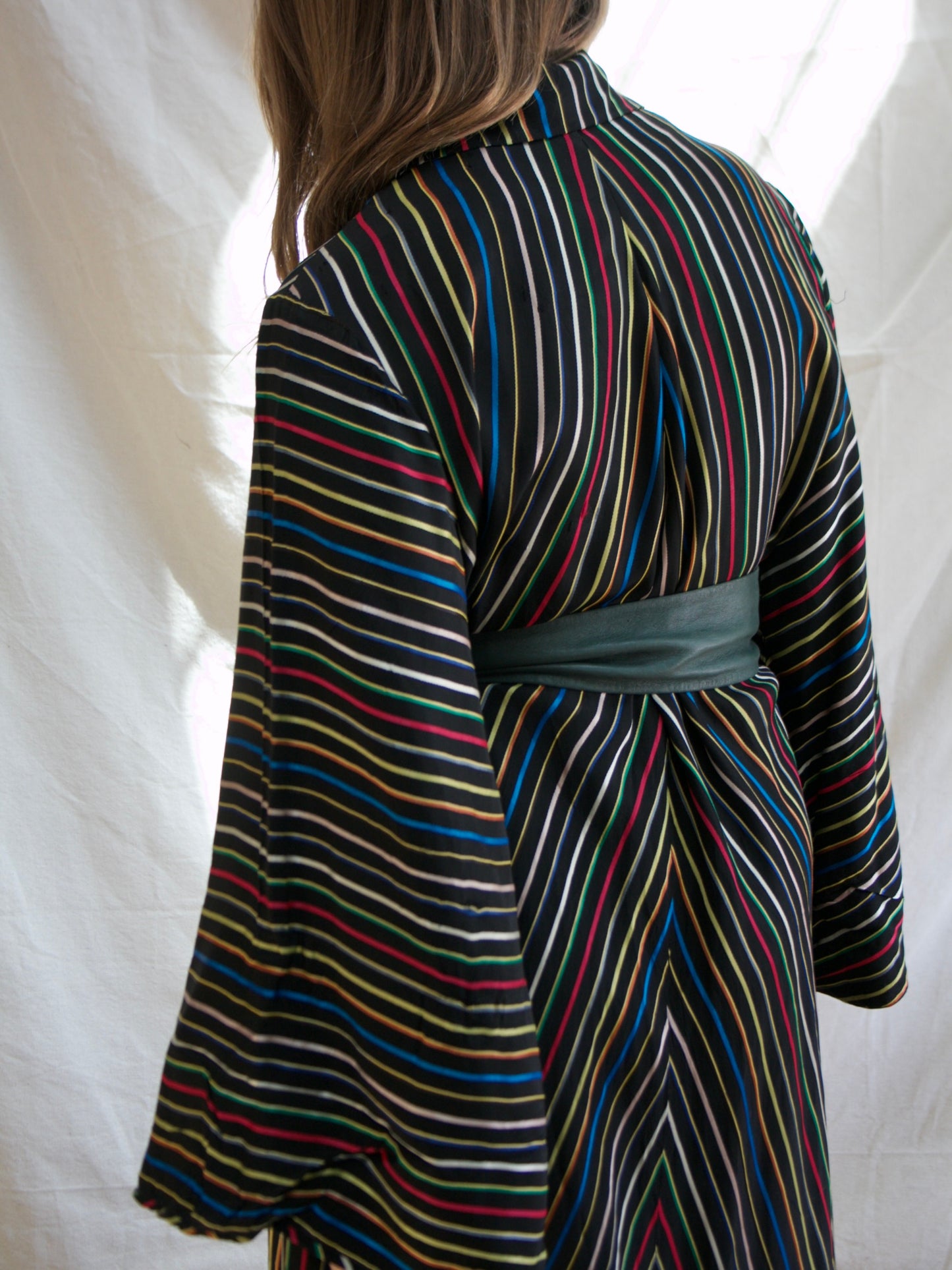 1950s Chevron Rainbow Stripe Rayon Taffeta Swing Coat Tent Dress