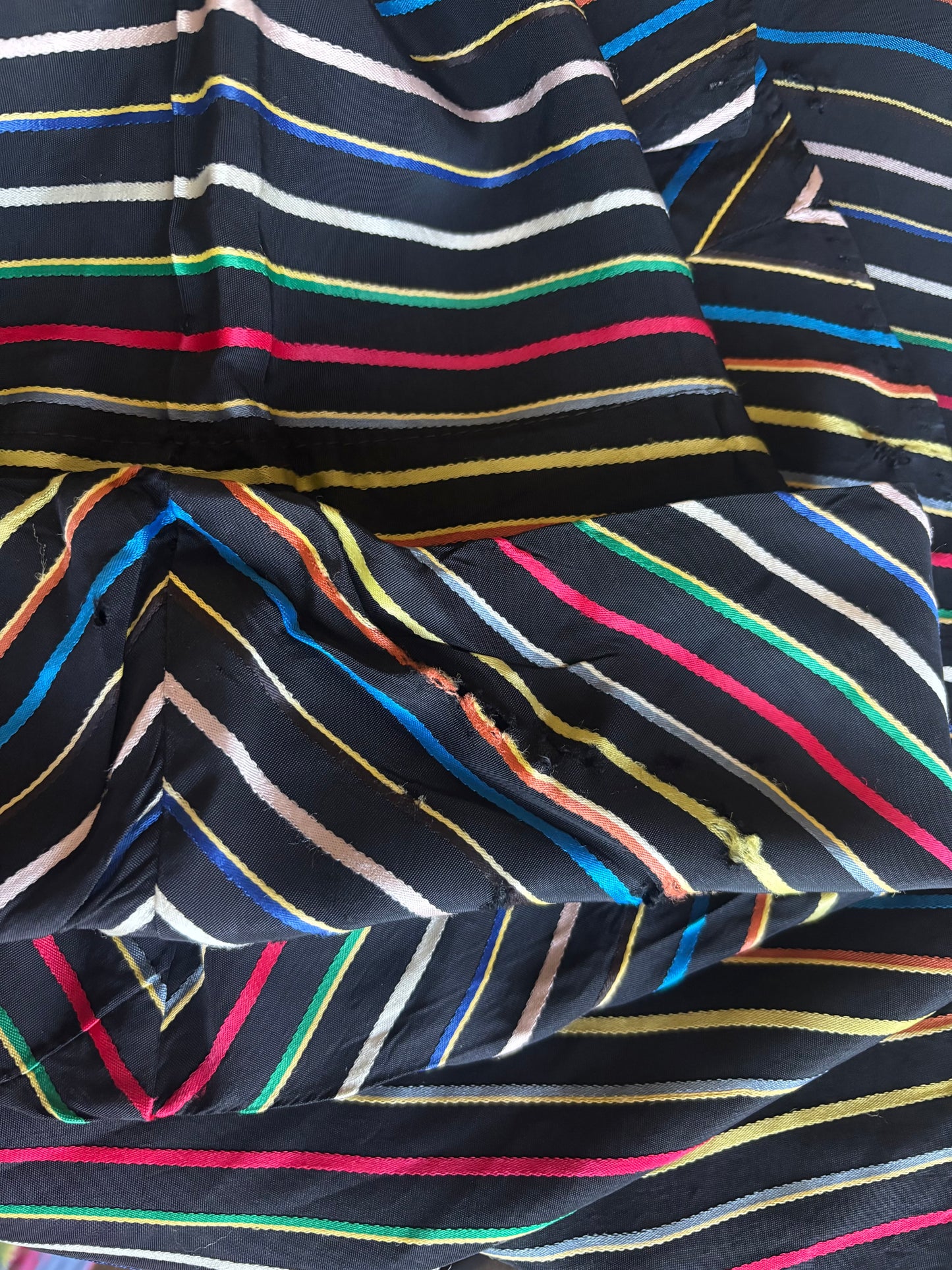 1950s Chevron Rainbow Stripe Rayon Taffeta Swing Coat Tent Dress
